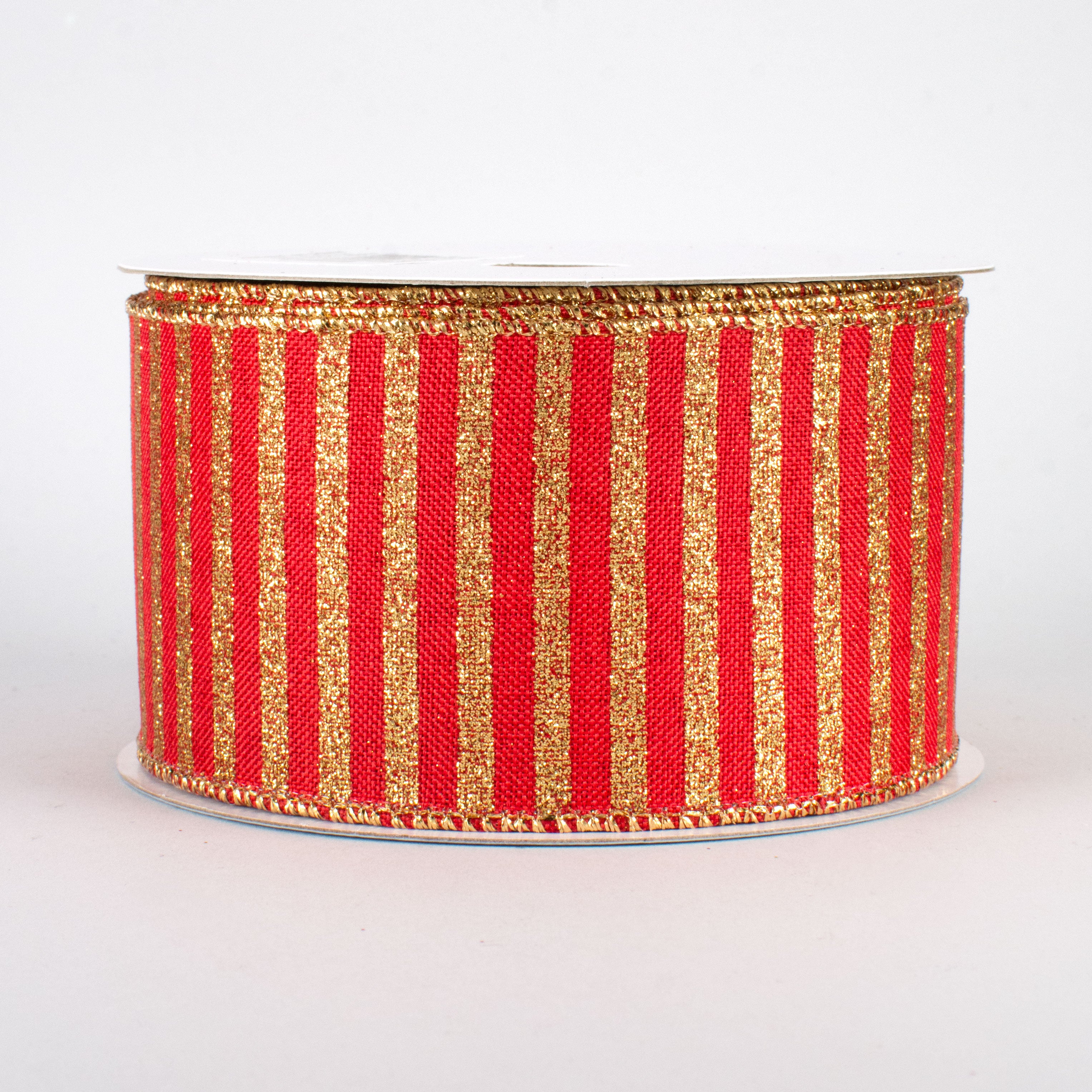 2.5" Glitter Stripe Canvas Ribbon: Red & Gold (10 Yards)