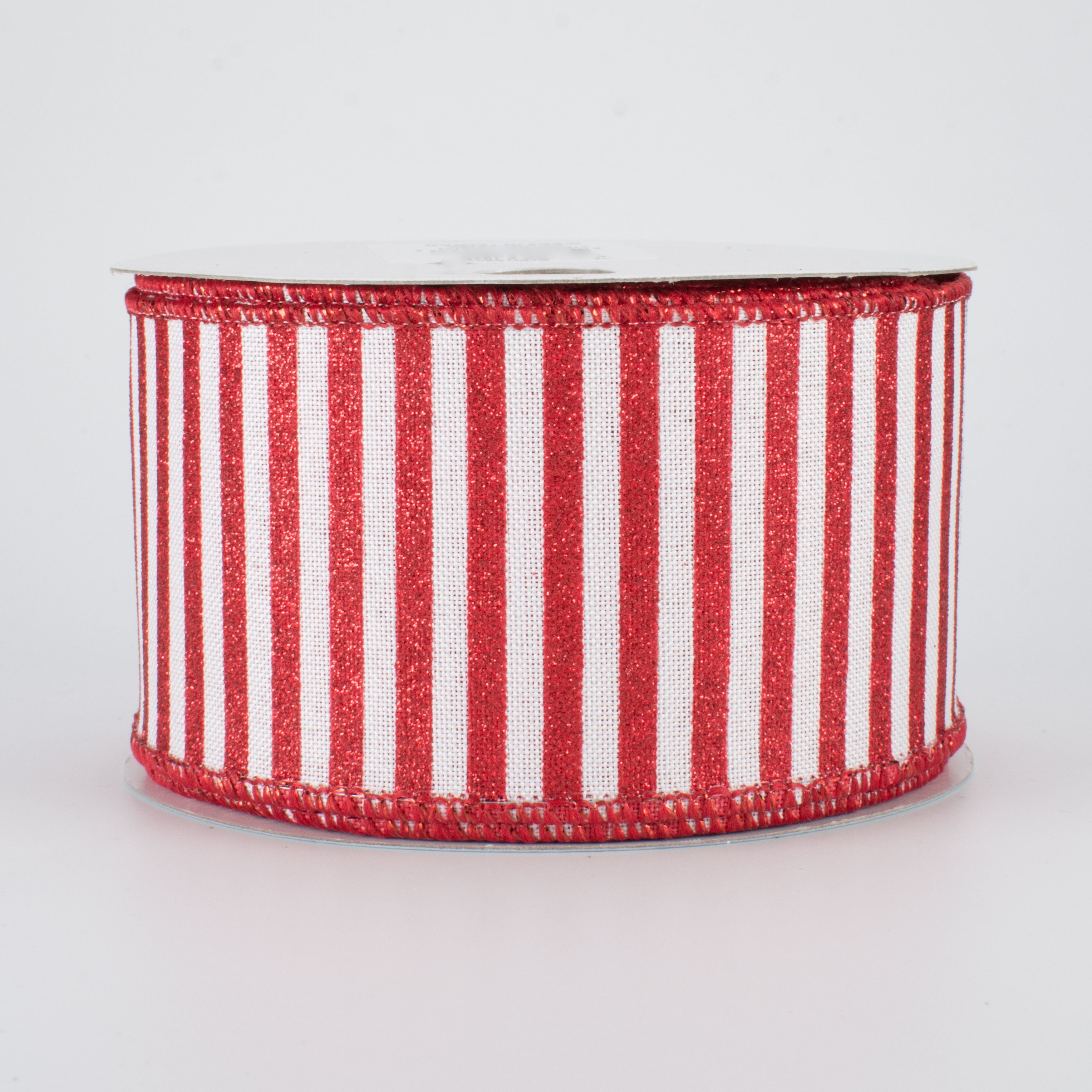 2.5" Glitter Stripe Canvas Ribbon: White & Red (10 Yards)