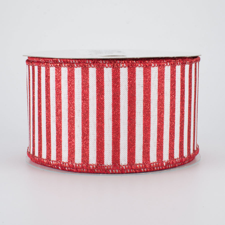 2.5" Glitter Stripe Canvas Ribbon: White & Red (10 Yards)