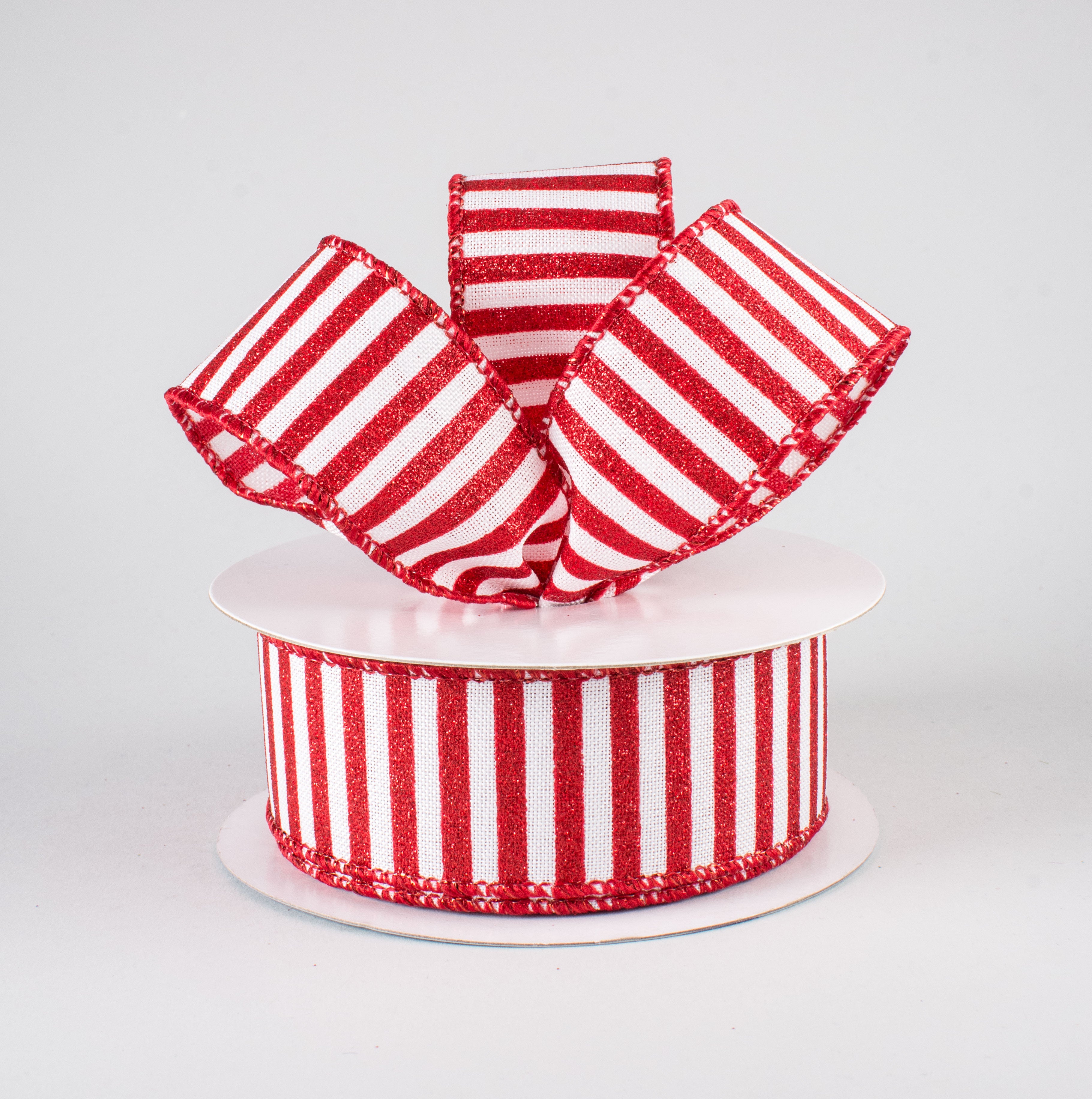1.5" Glitter Stripe Canvas Ribbon: White & Red (10 Yards) Lifestyle Photo