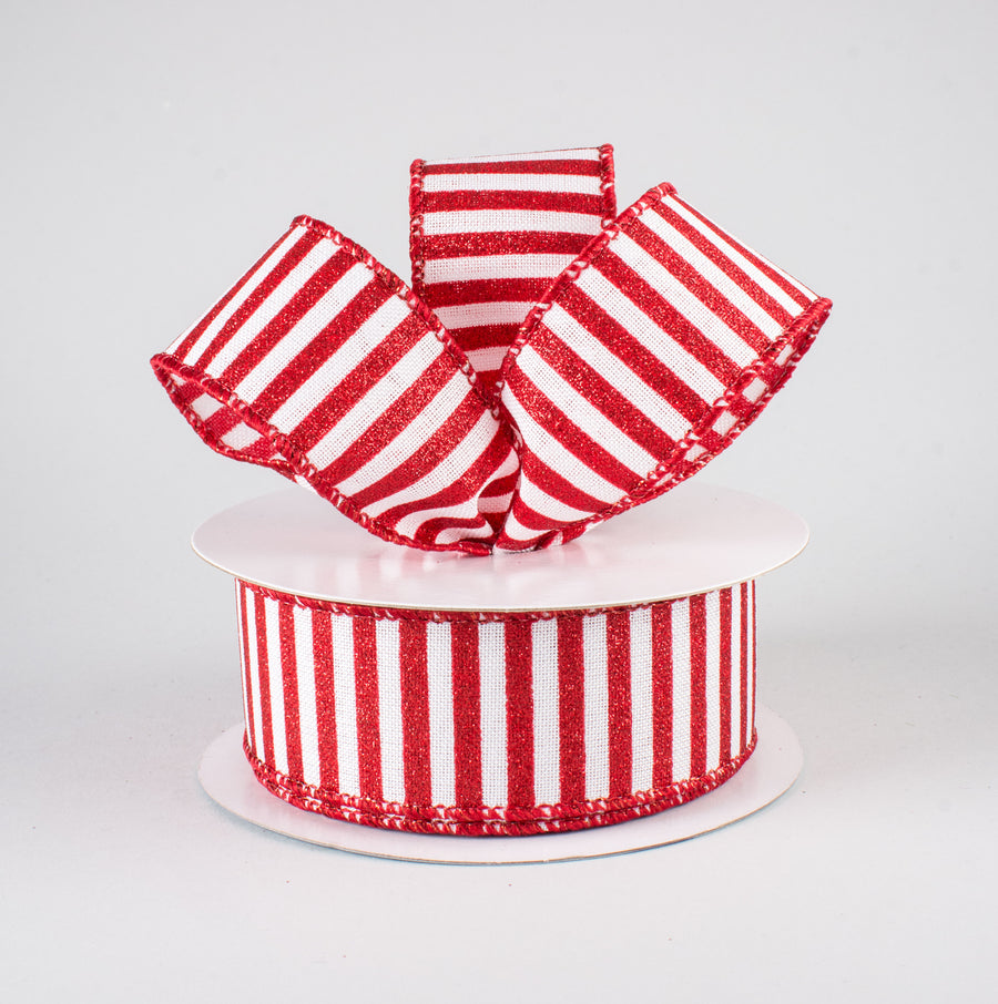 1.5" Glitter Stripe Canvas Ribbon: White & Red (10 Yards) Lifestyle Photo
