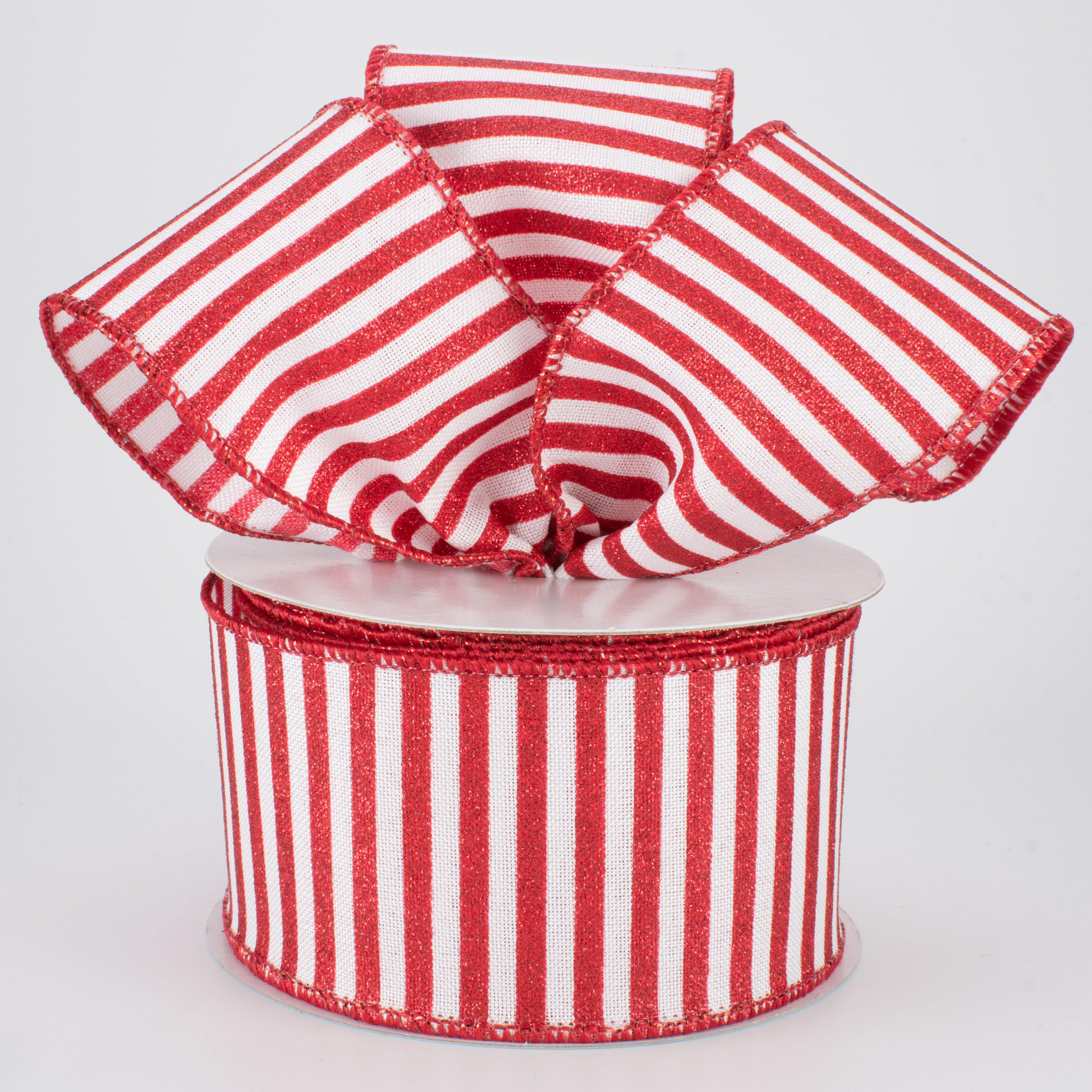 2.5" Glitter Stripe Canvas Ribbon: White & Red (10 Yards) Lifestyle Photo