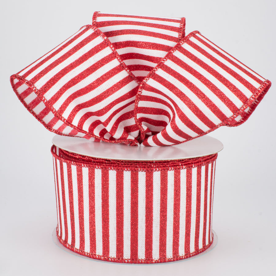 2.5" Glitter Stripe Canvas Ribbon: White & Red (10 Yards) Lifestyle Photo