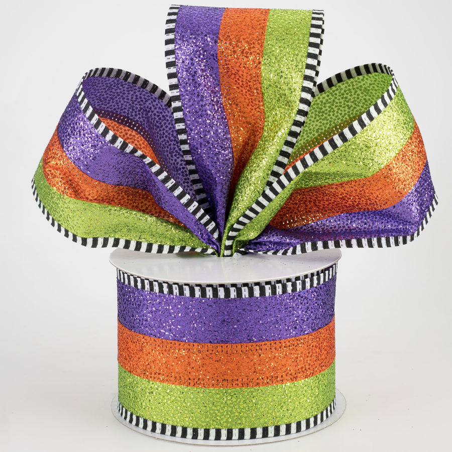 2.5" Glitter Stripe Ribbon with Dash Edge: Lime, Orange, Purple (10 Yards) Lifestyle Photo