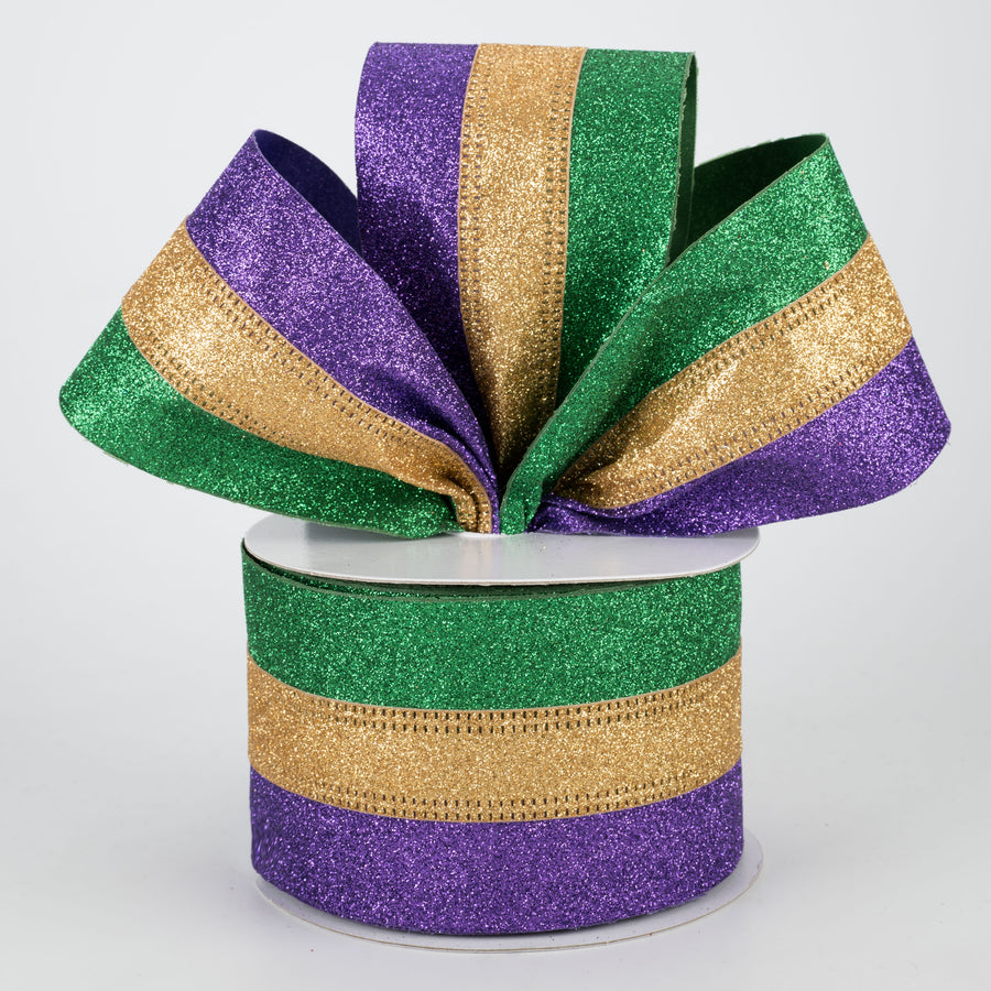 2.5" Glitter Stripe Ribbon: Mardi Gras (10 Yards) Lifestyle Photo