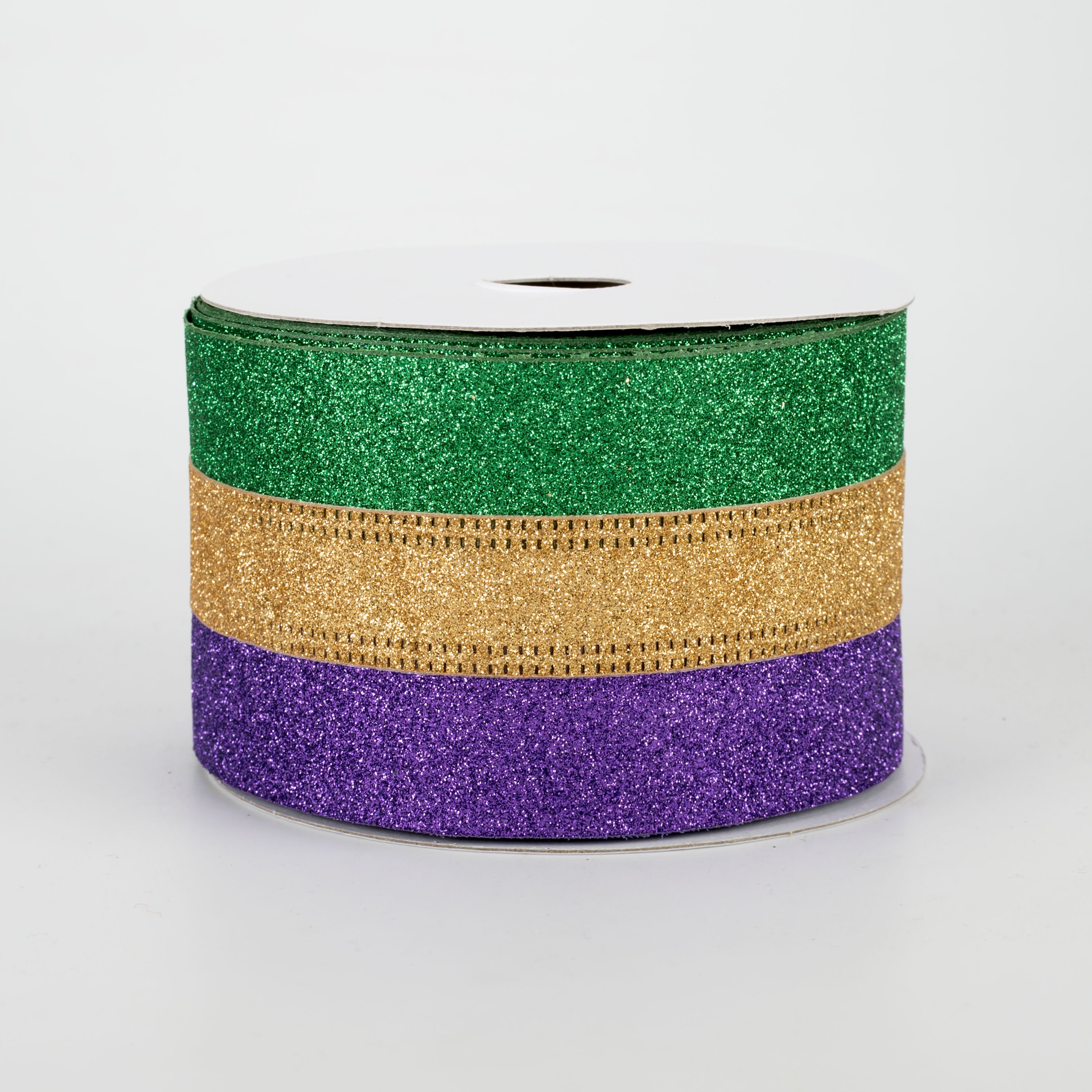 2.5" Glitter Stripe Ribbon: Mardi Gras (10 Yards)