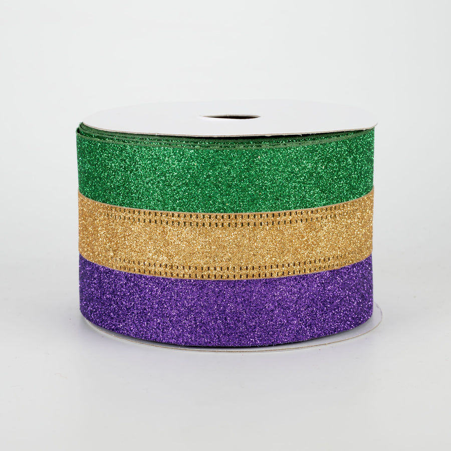 2.5" Glitter Stripe Ribbon: Mardi Gras (10 Yards)