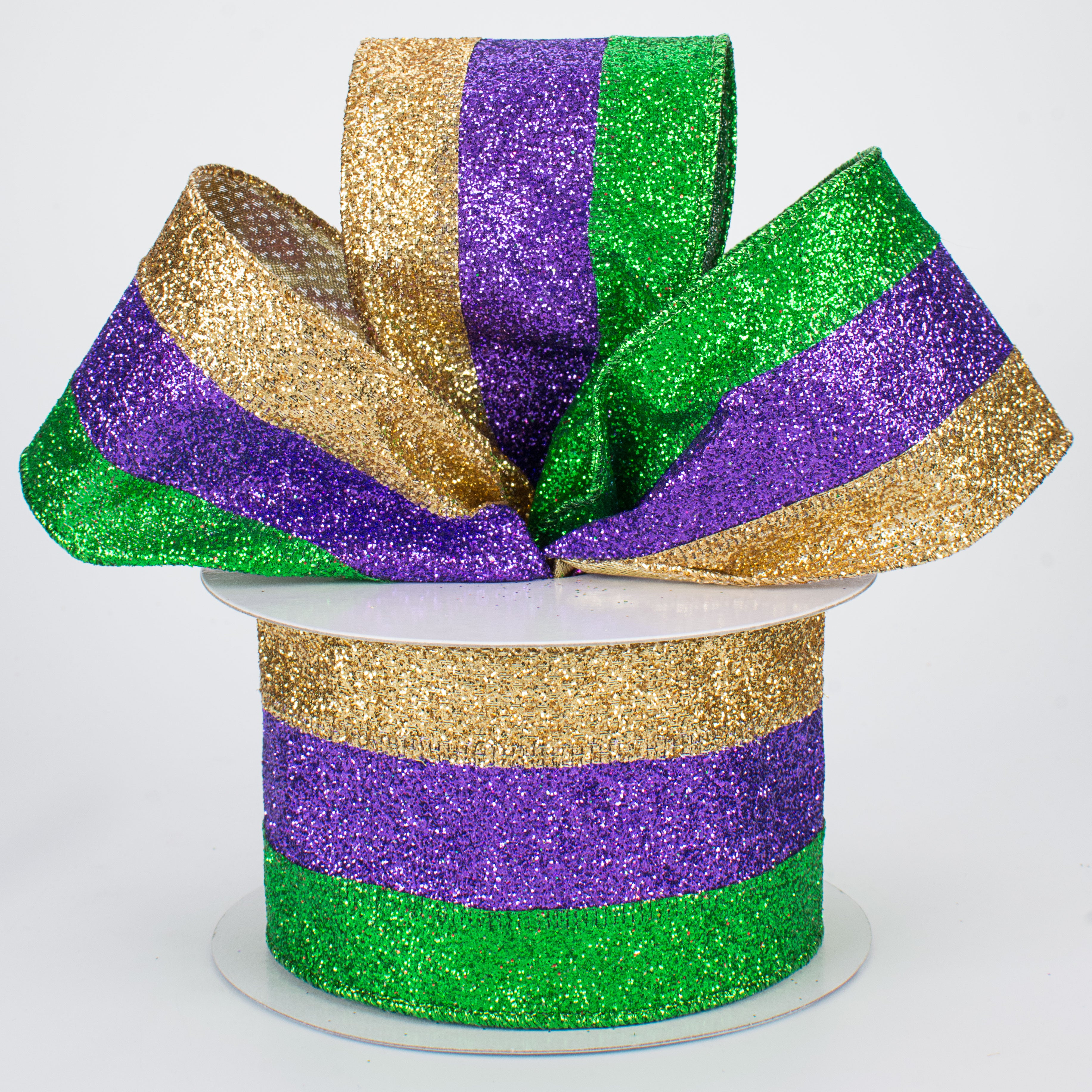 2.5" Glitter Stripe Ribbon: PGG Mardi Gras (10 Yards) Lifestyle Photo