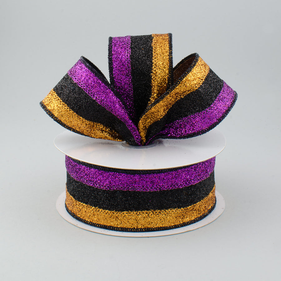 1.5" Glitter Stripe Ribbon: Purple, Black & Copper (10 Yards) Lifestyle Photo