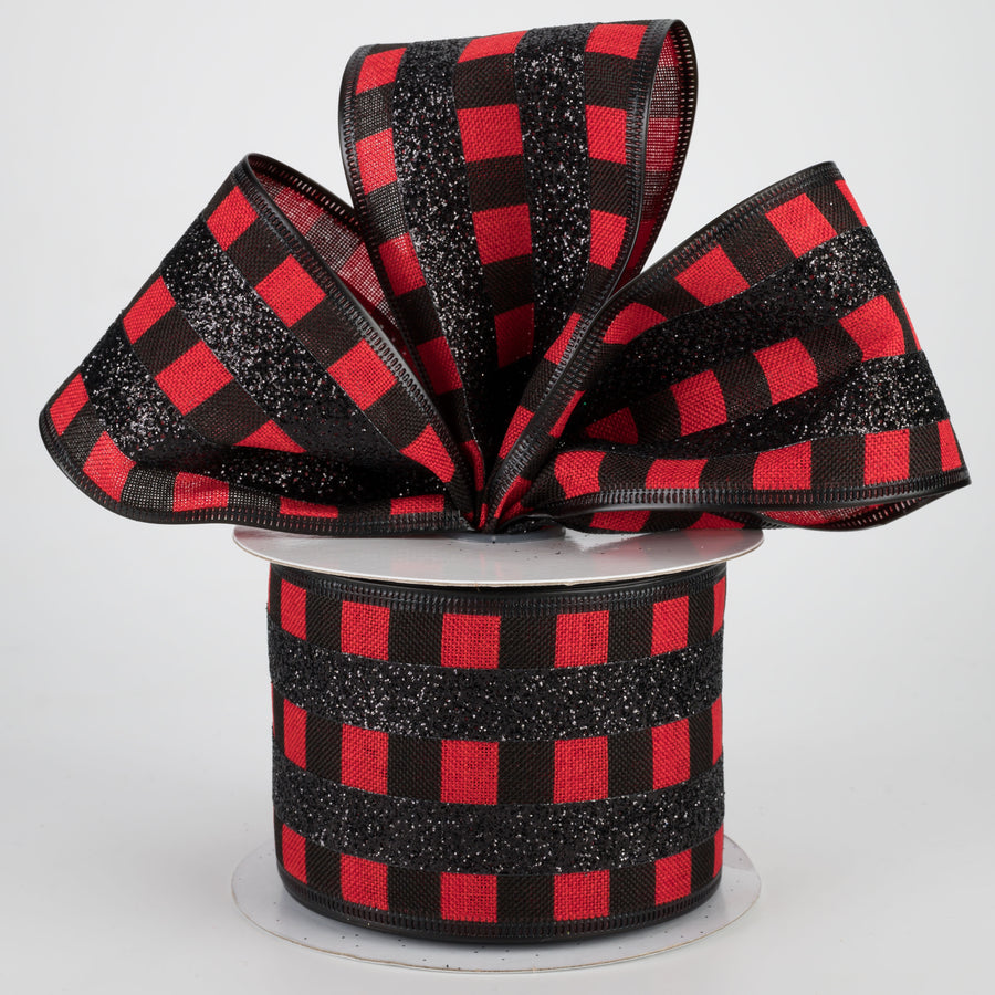2.5" Glitter Stripes On Satin Ribbon: Black & Red (10 Yards) Lifestyle Photo