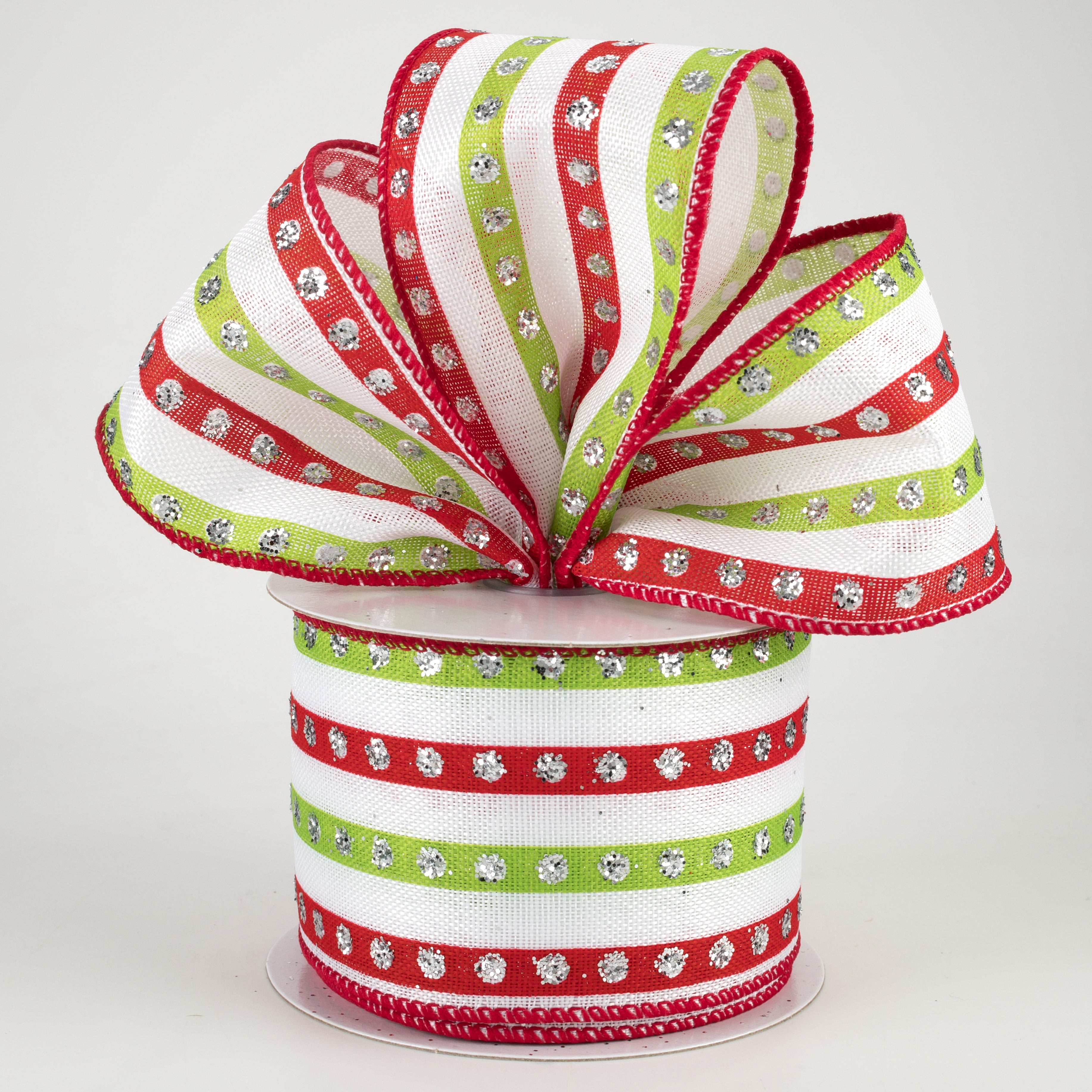 2.5" Glitter Studded Stripe Ribbon: Red & Lime (10 Yards) Lifestyle Photo