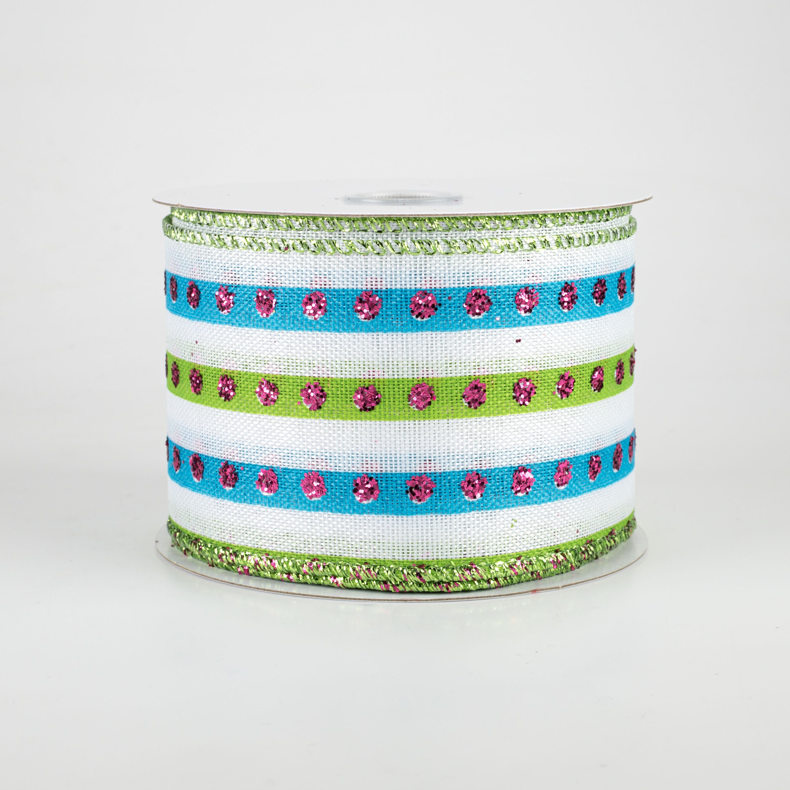 2.5" Glitter Studded Stripe Ribbon: Teal & Lime (10 Yards)