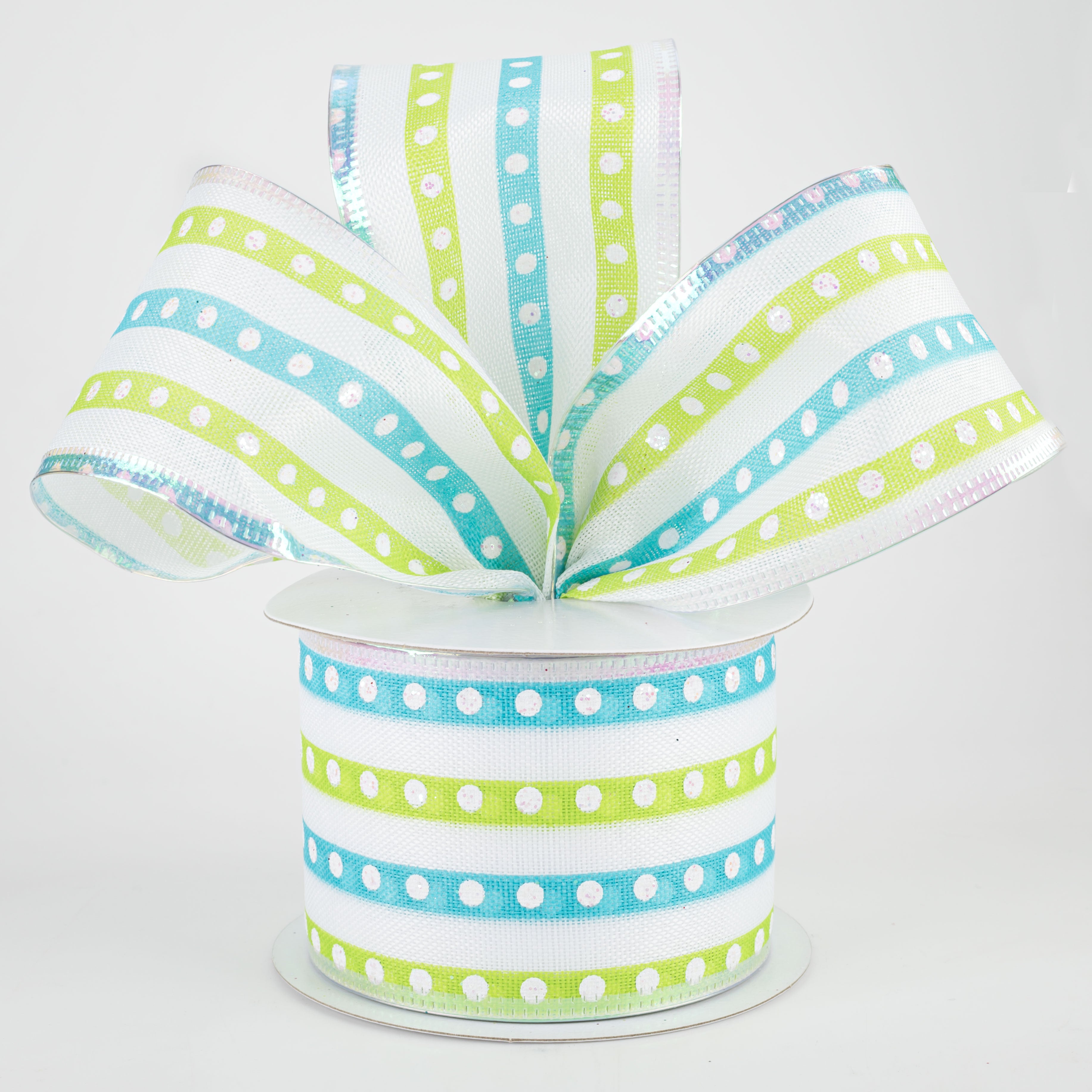 2.5" Glitter Studded Stripes Ribbon: Lime & Turquoise (10 Yards) Lifestyle Photo