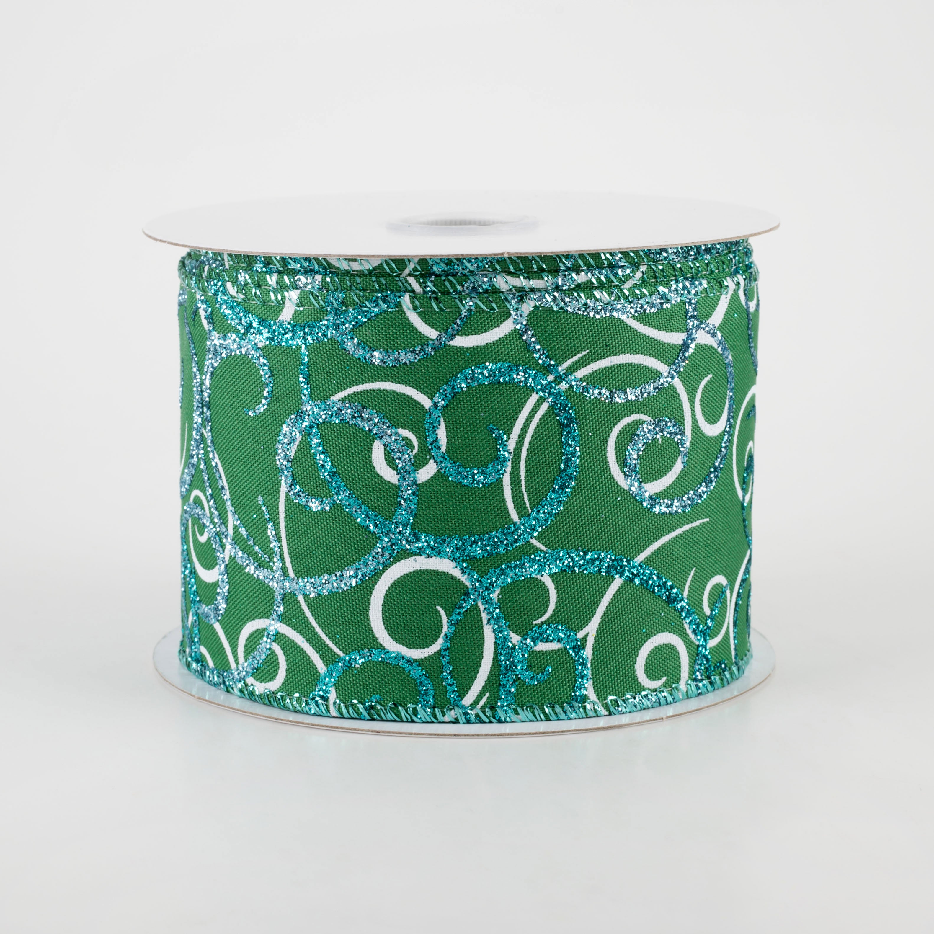 2.5" Glitter Swirls Ribbon: Green, White, Aqua, Blue (10 Yards)
