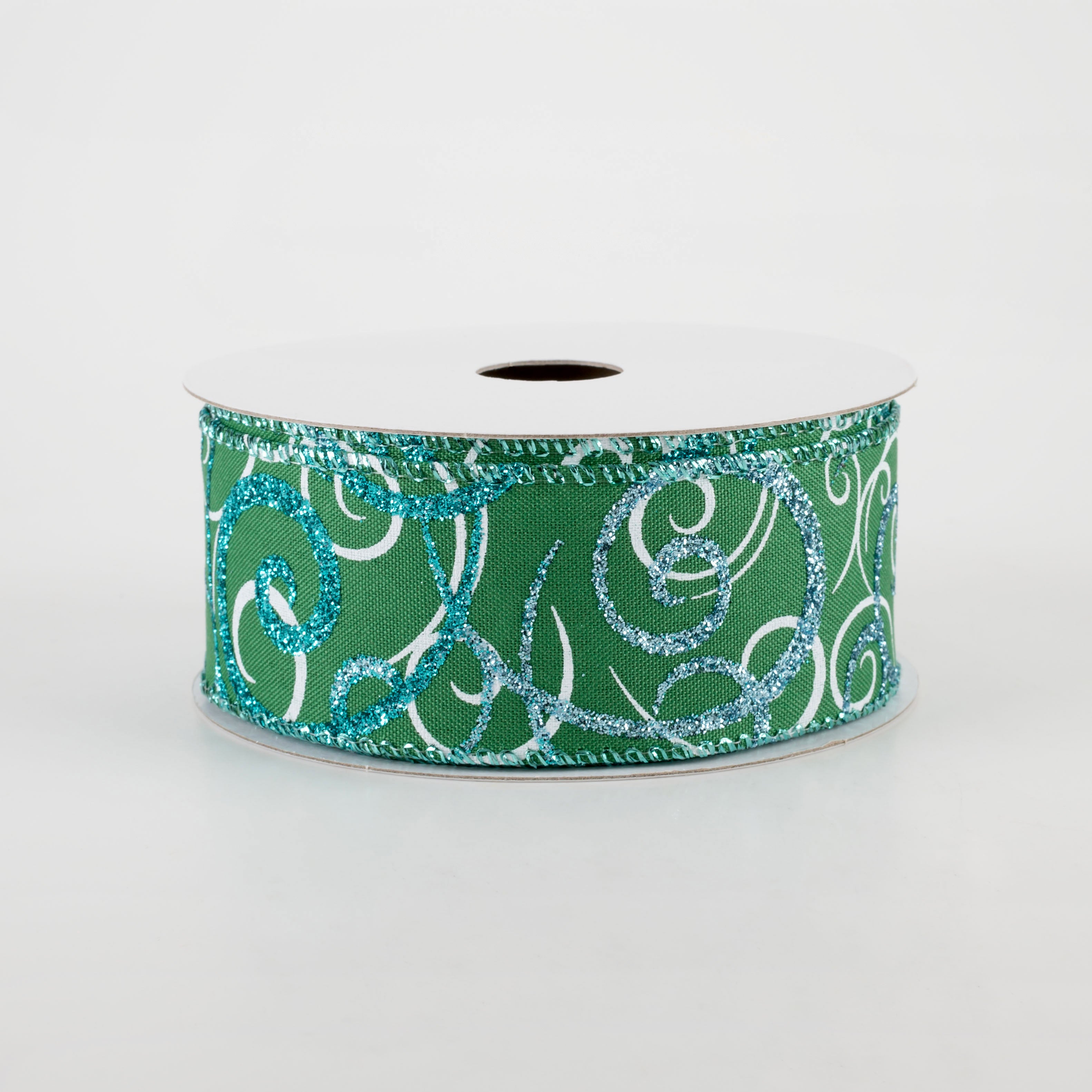 1.5" Glitter Swirls Ribbon: Green, White, Aqua, Blue (10 Yards)