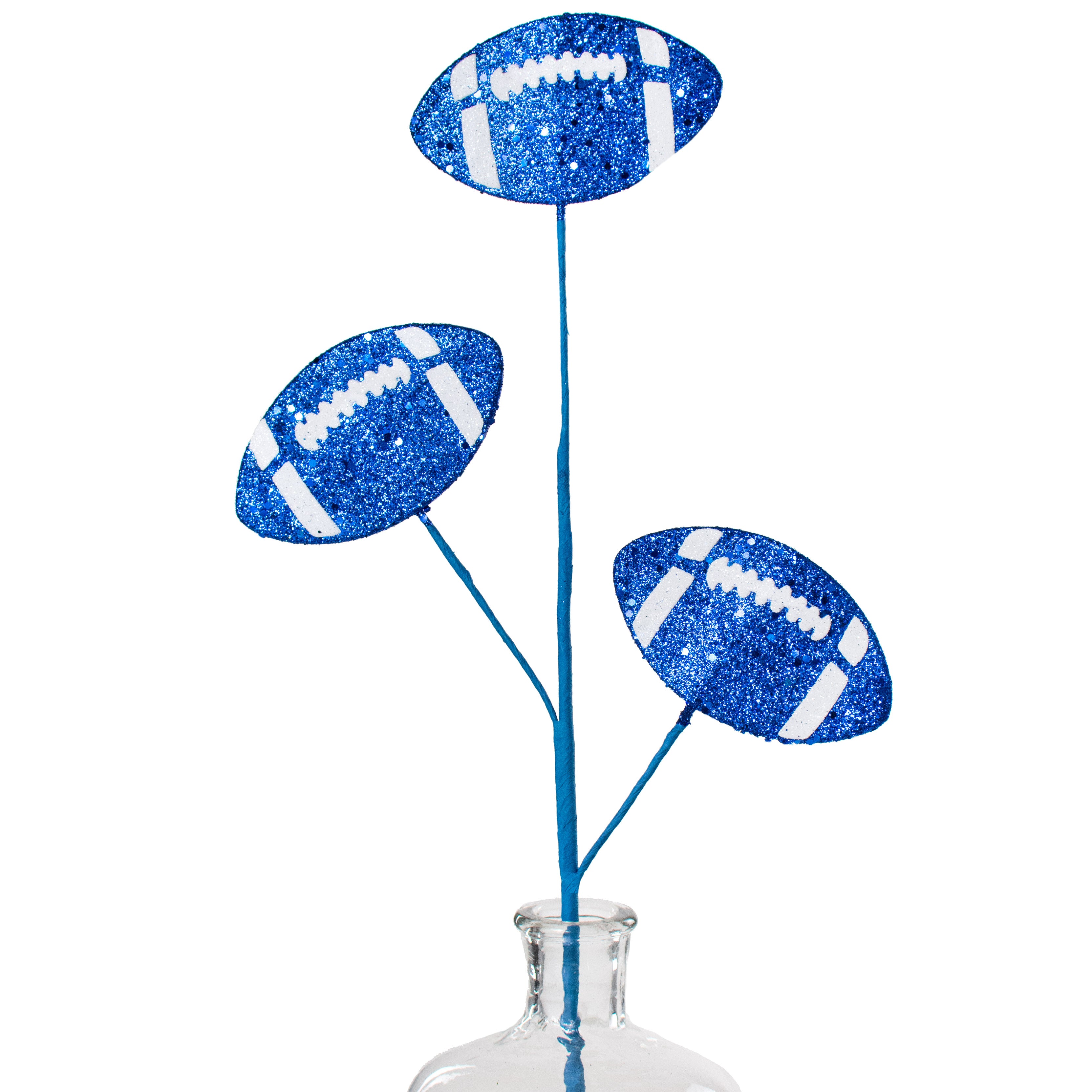 24" Glitter Triple Football Pick: Blue & White Item Number: MZ185252