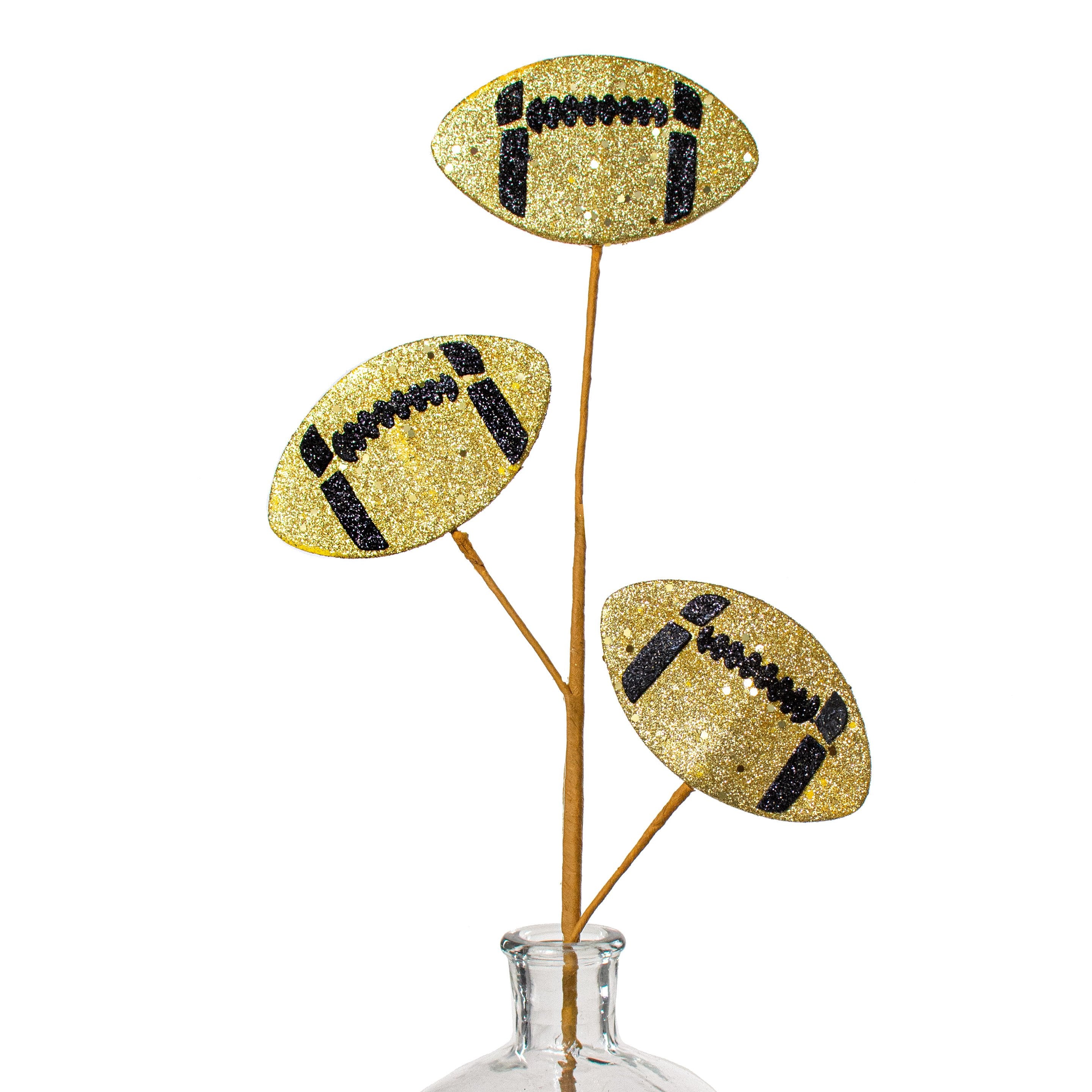 24" Glitter Triple Football Pick: Gold & Black Item Number: MZ185253