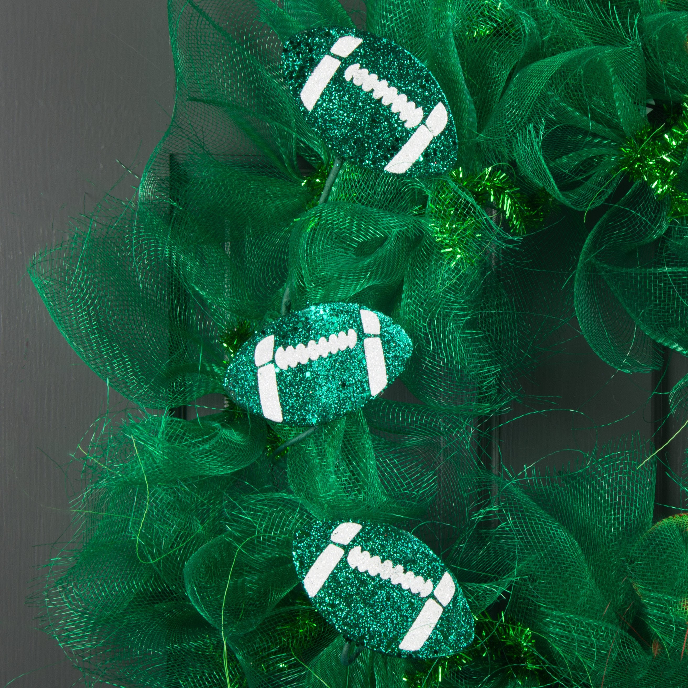 24" Glitter Triple Football Pick: Green & White Lifestyle Photo