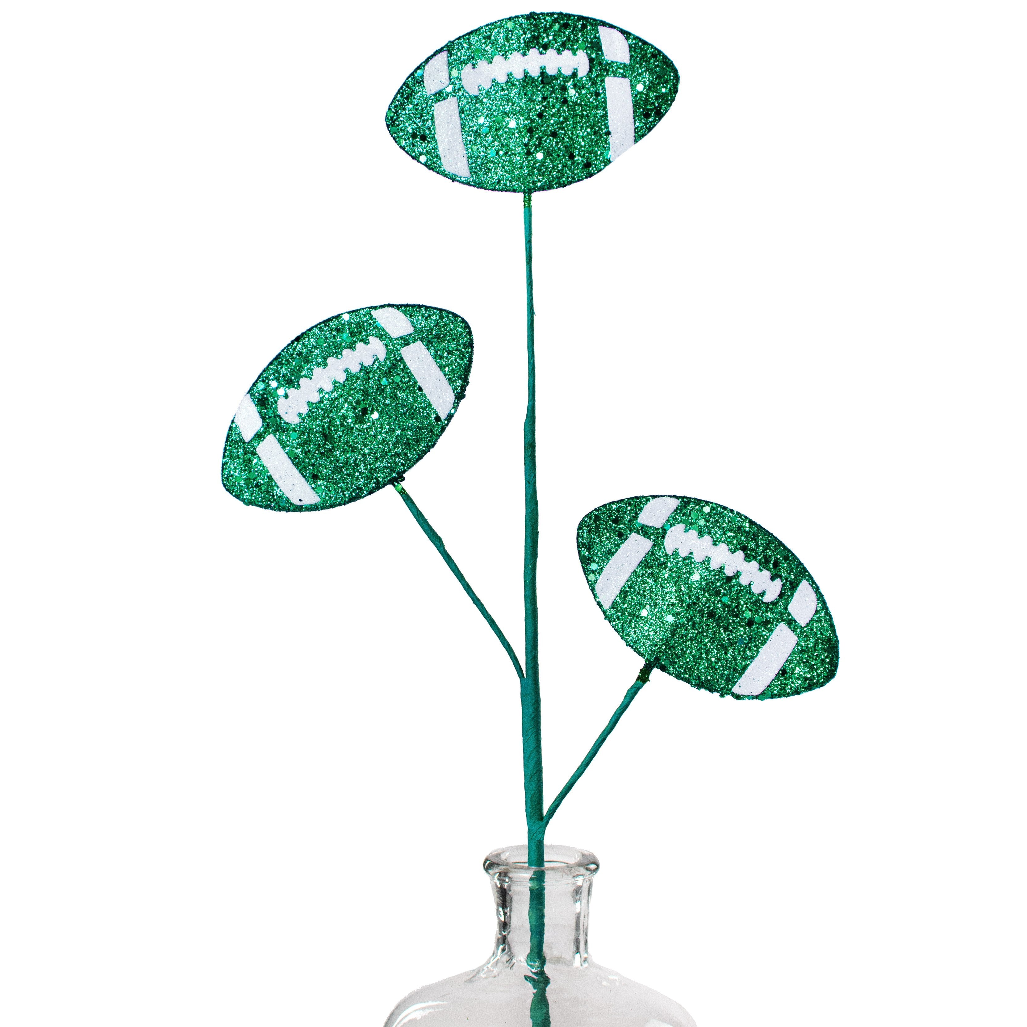 24" Glitter Triple Football Pick: Green & White Item Number: MZ185257