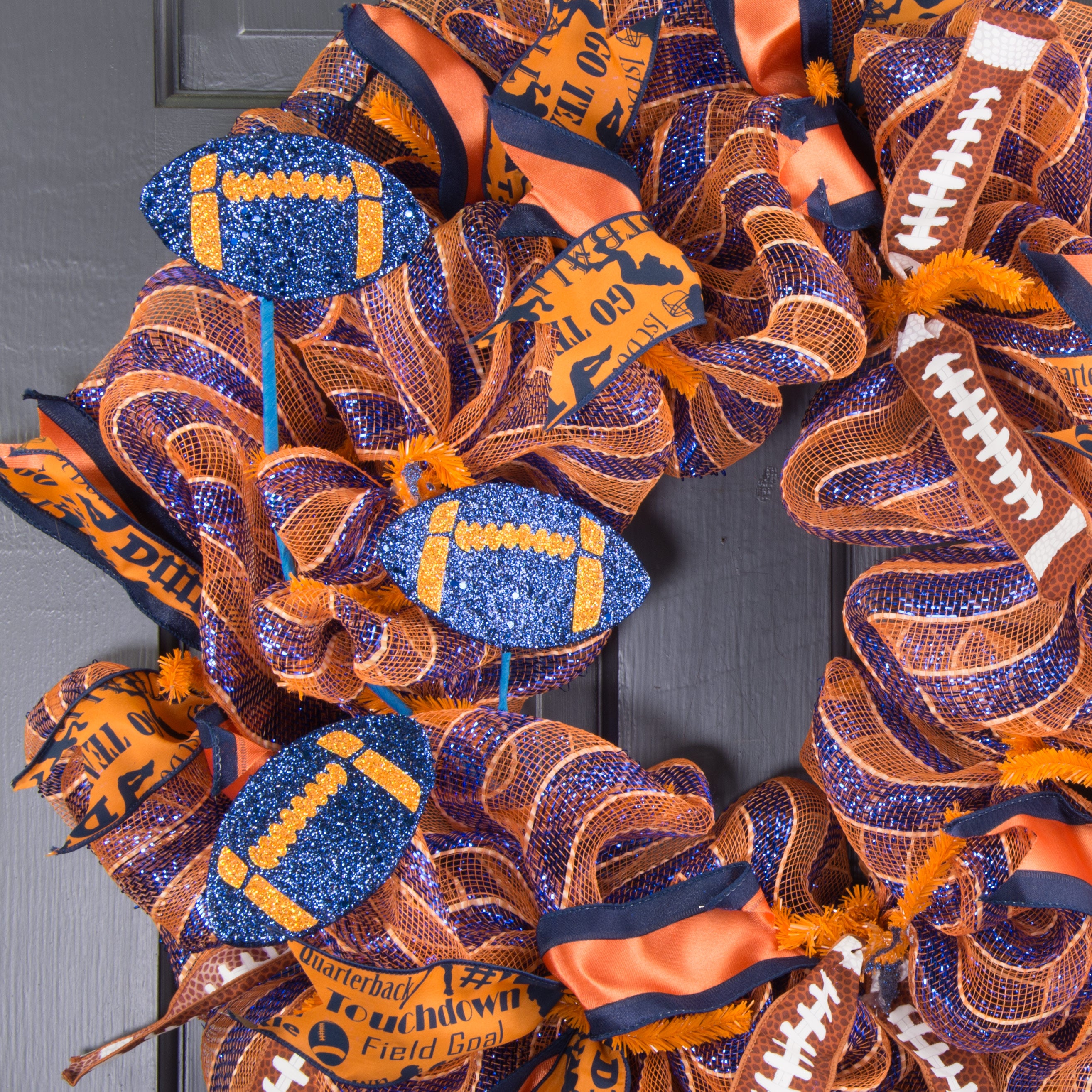 24" Glitter Triple Football Pick: Navy Blue & Orange Lifestyle Photo