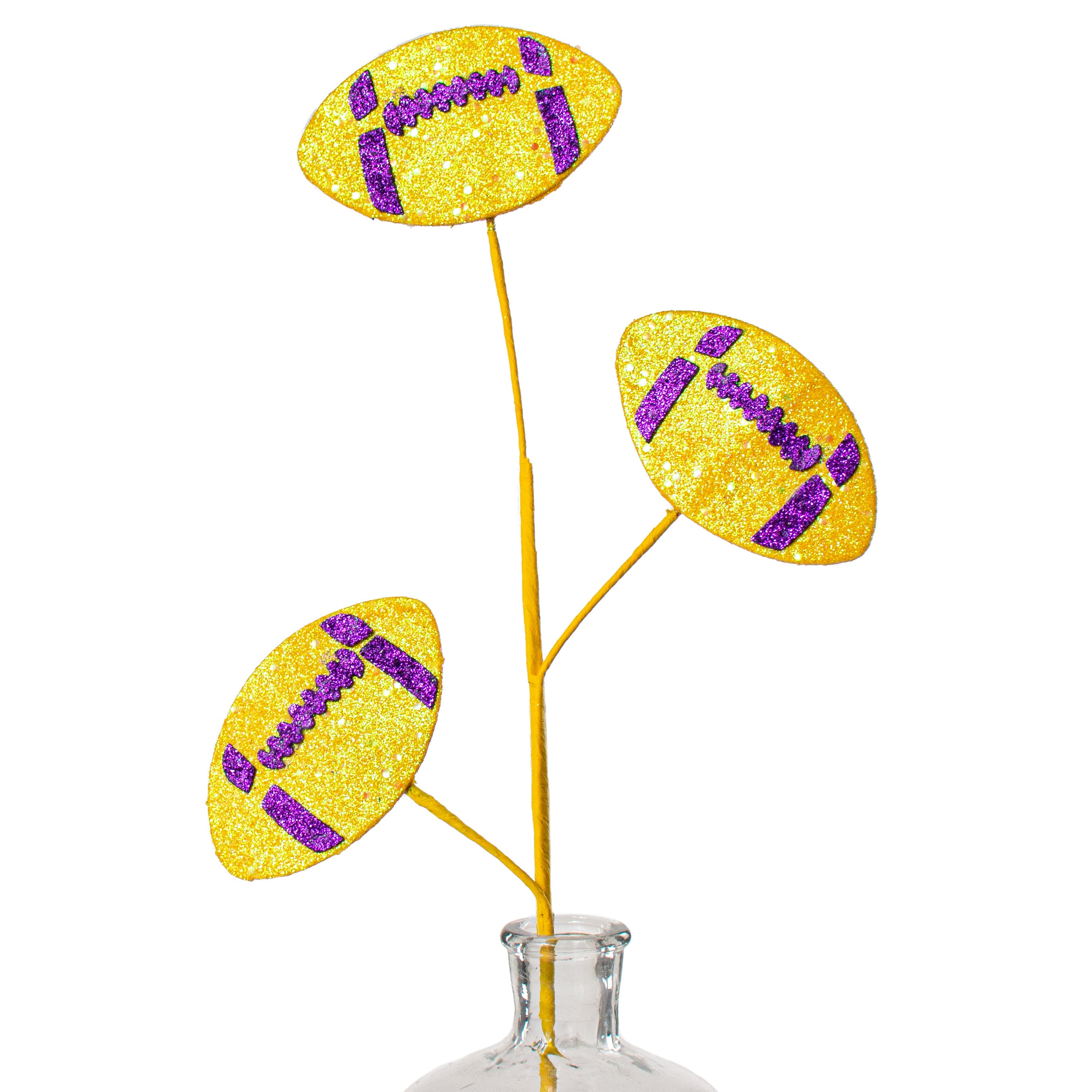 24" Glitter Triple Football Pick: Yellow & Purple Item Number: MZ185250