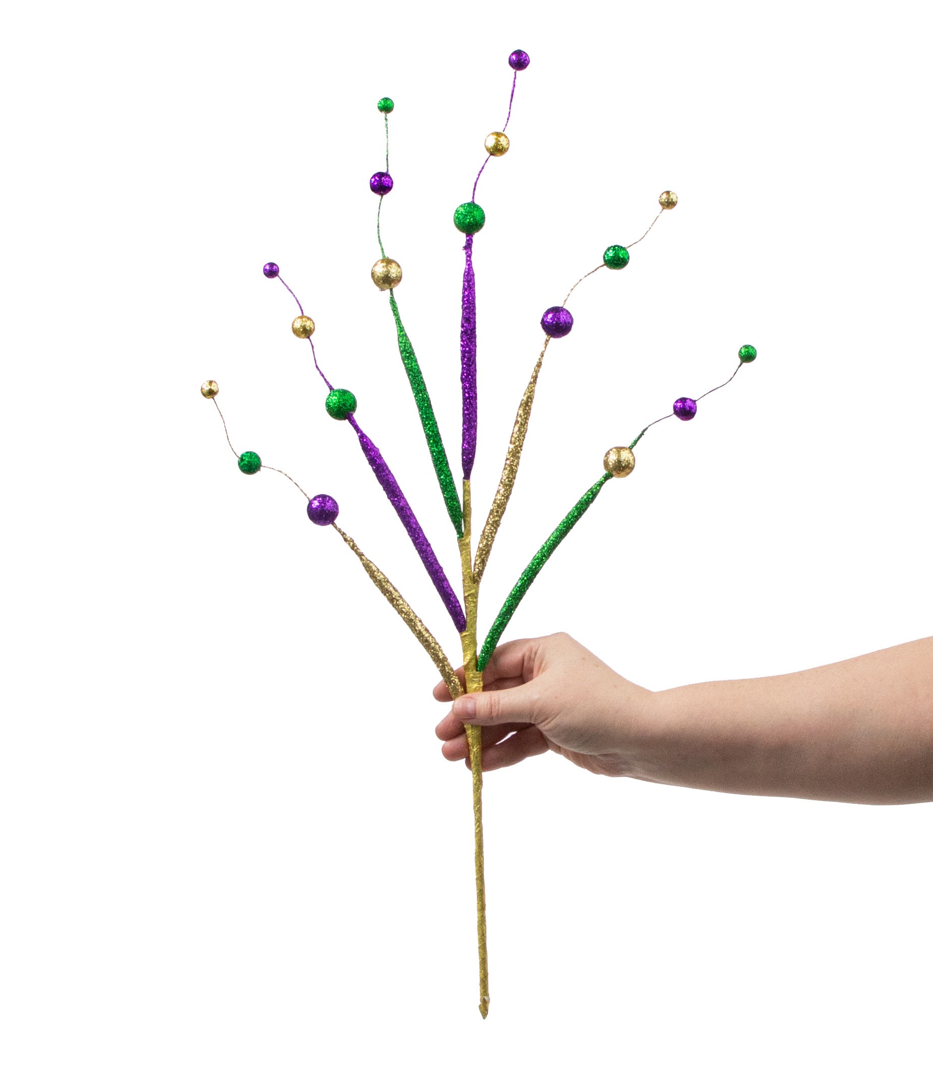 25" Glitter Tubing Ball Spray: Purple, Green, Gold detail photo 3