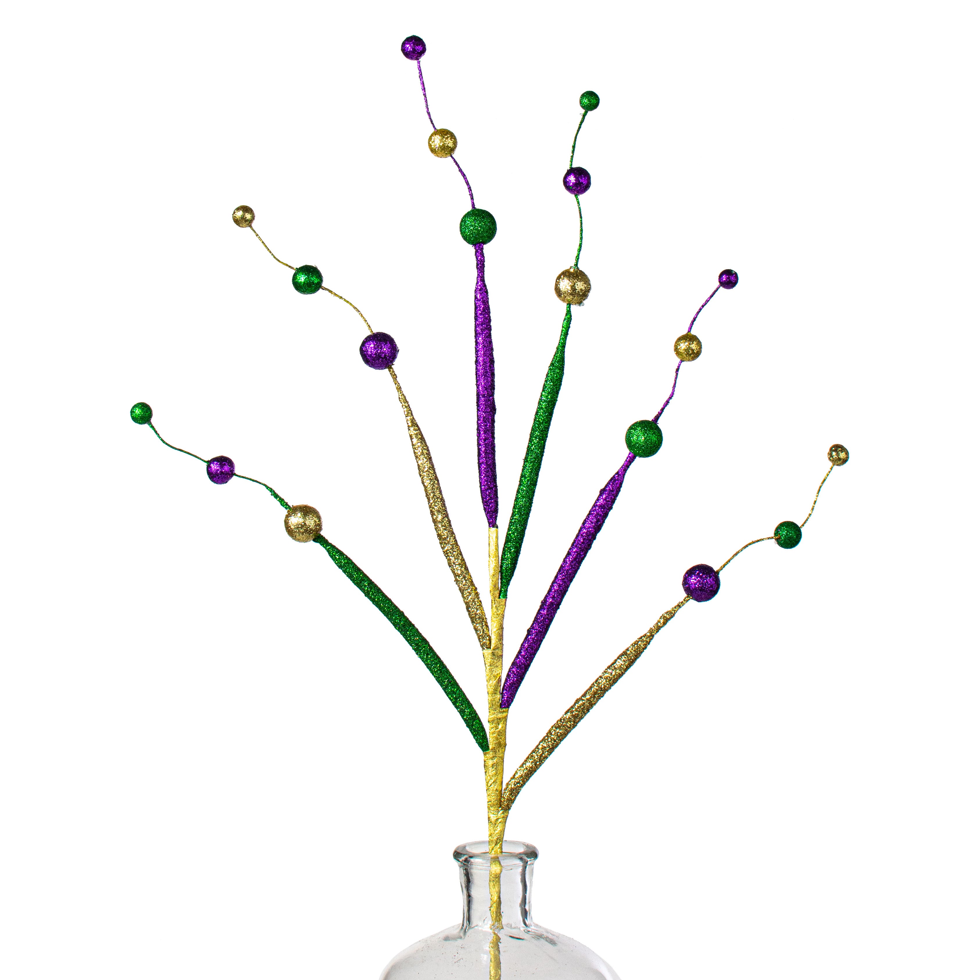 25" Glitter Tubing Ball Spray: Purple, Green, Gold Item Number: HG3107