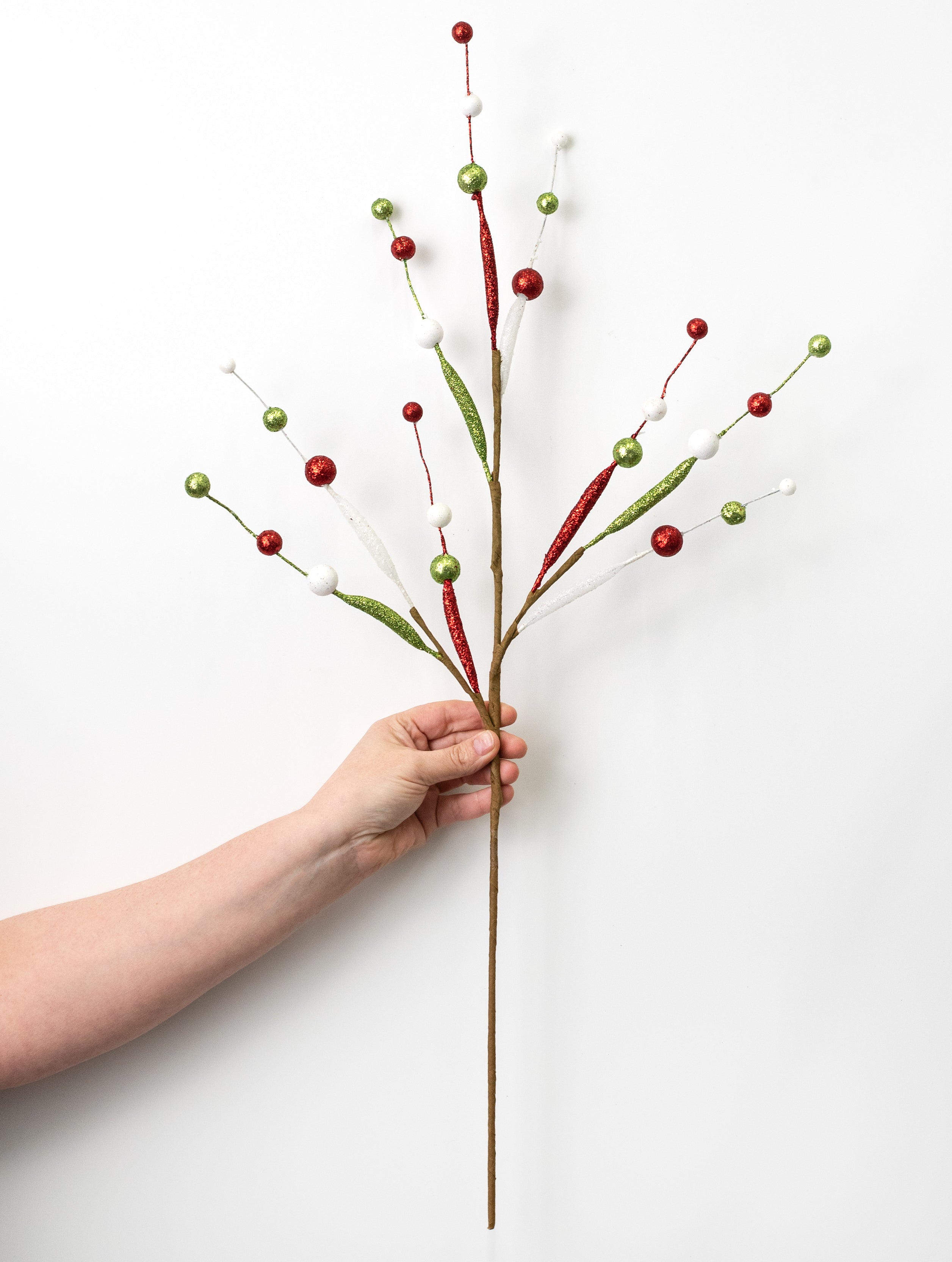 25" Glitter Tubing Ball Spray: Red, Lime Green & White detail photo 3