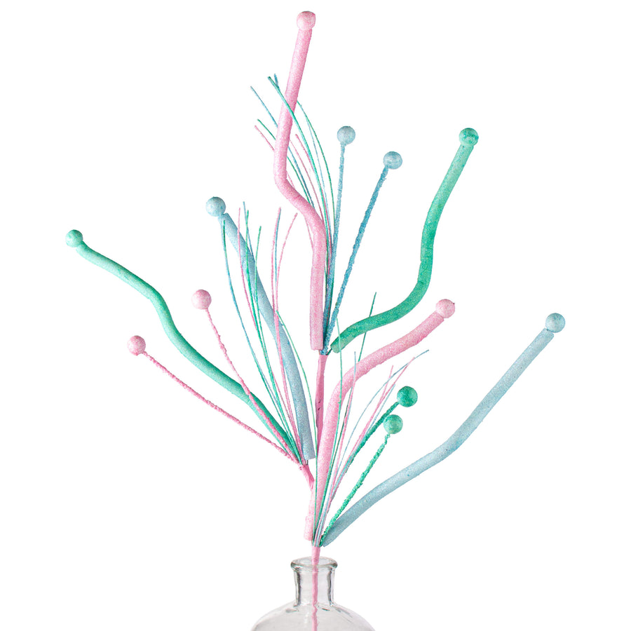 36" Glitter Twig Fishline Ball Spray: Iridescent Turquoise, Light Pink, Light Blue Item Number: MN0342J4