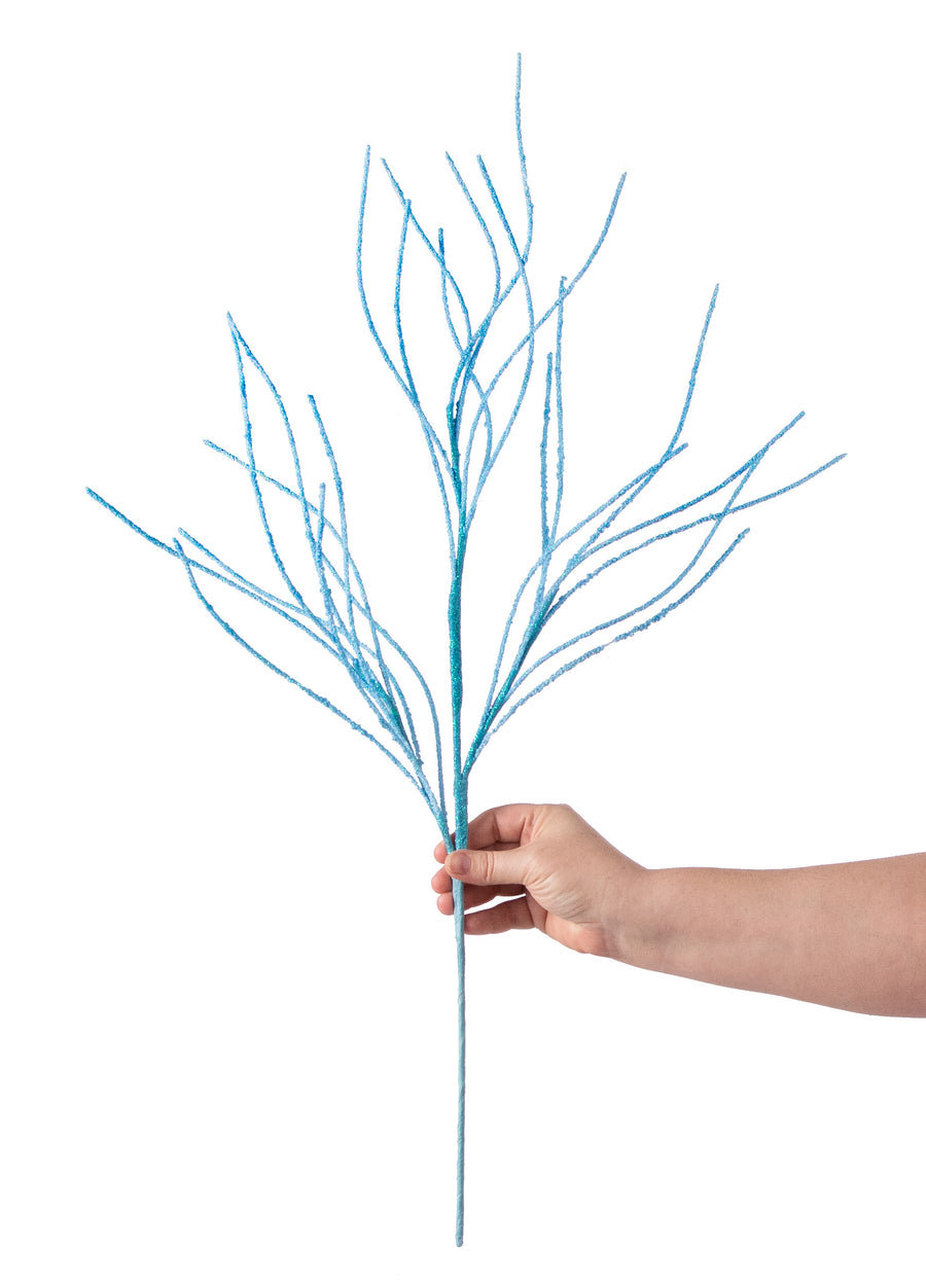 30" Glitter Twig Spray: Blue detail photo 3