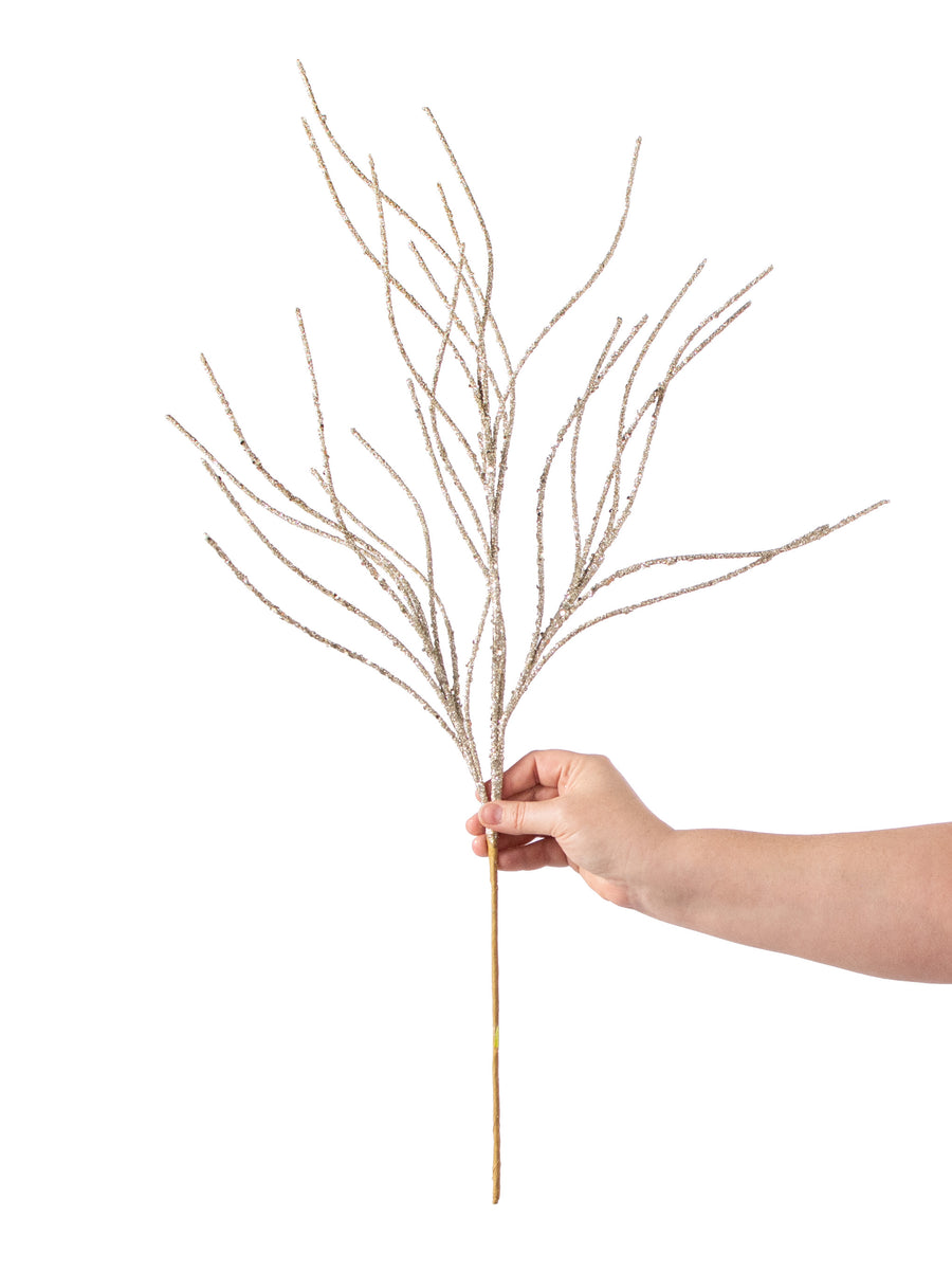 30" Glitter Twig Spray: Champagne detail photo 3