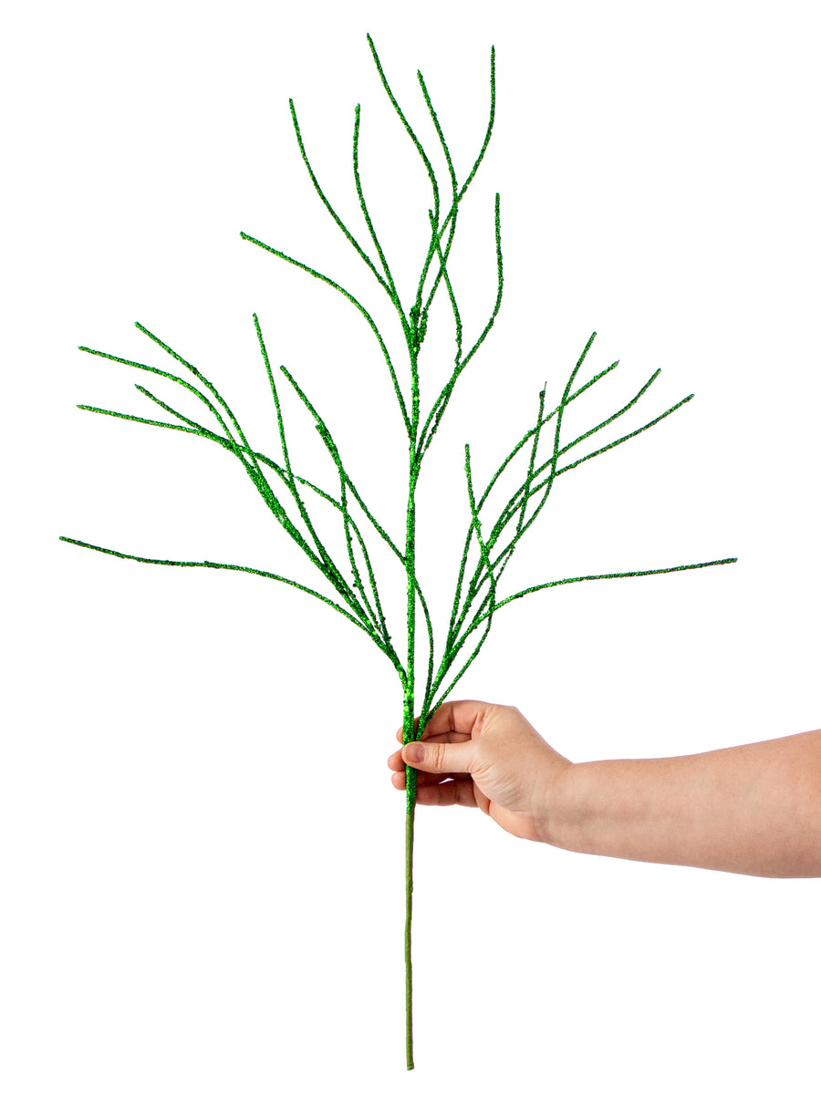 30" Glitter Twig Spray: Green detail photo 3