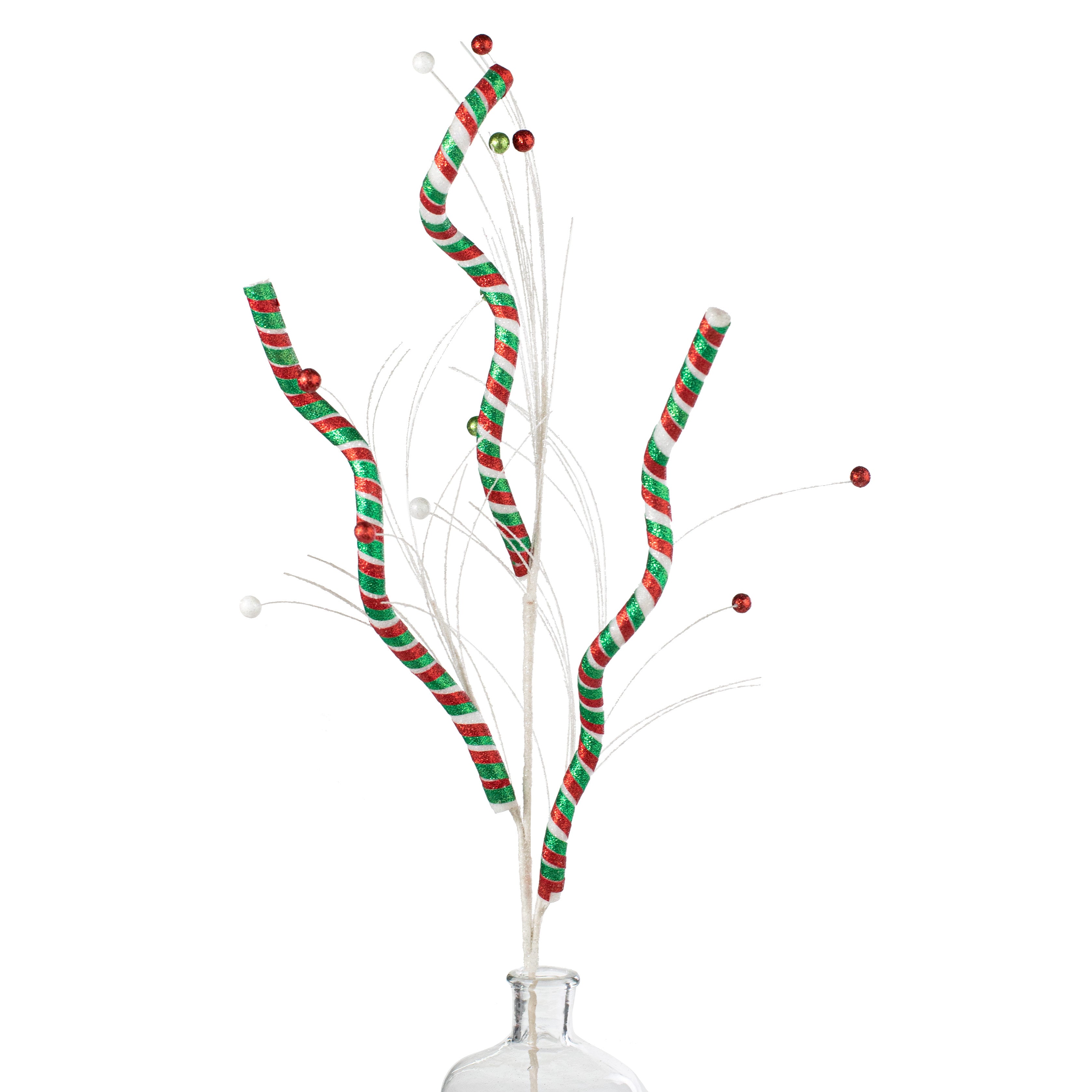 31" Glitter Twist Grass Spray: Red, White, Green Item Number: 200984