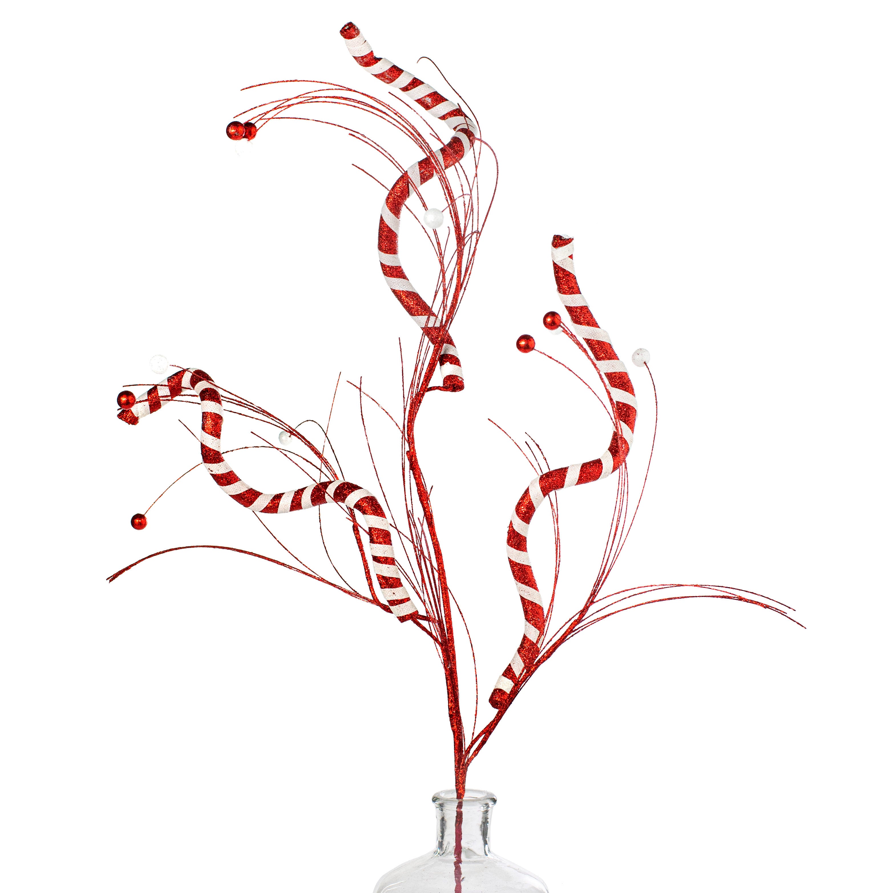 34" Glitter Twist Grass Spray: Red & White Item Number: 200988