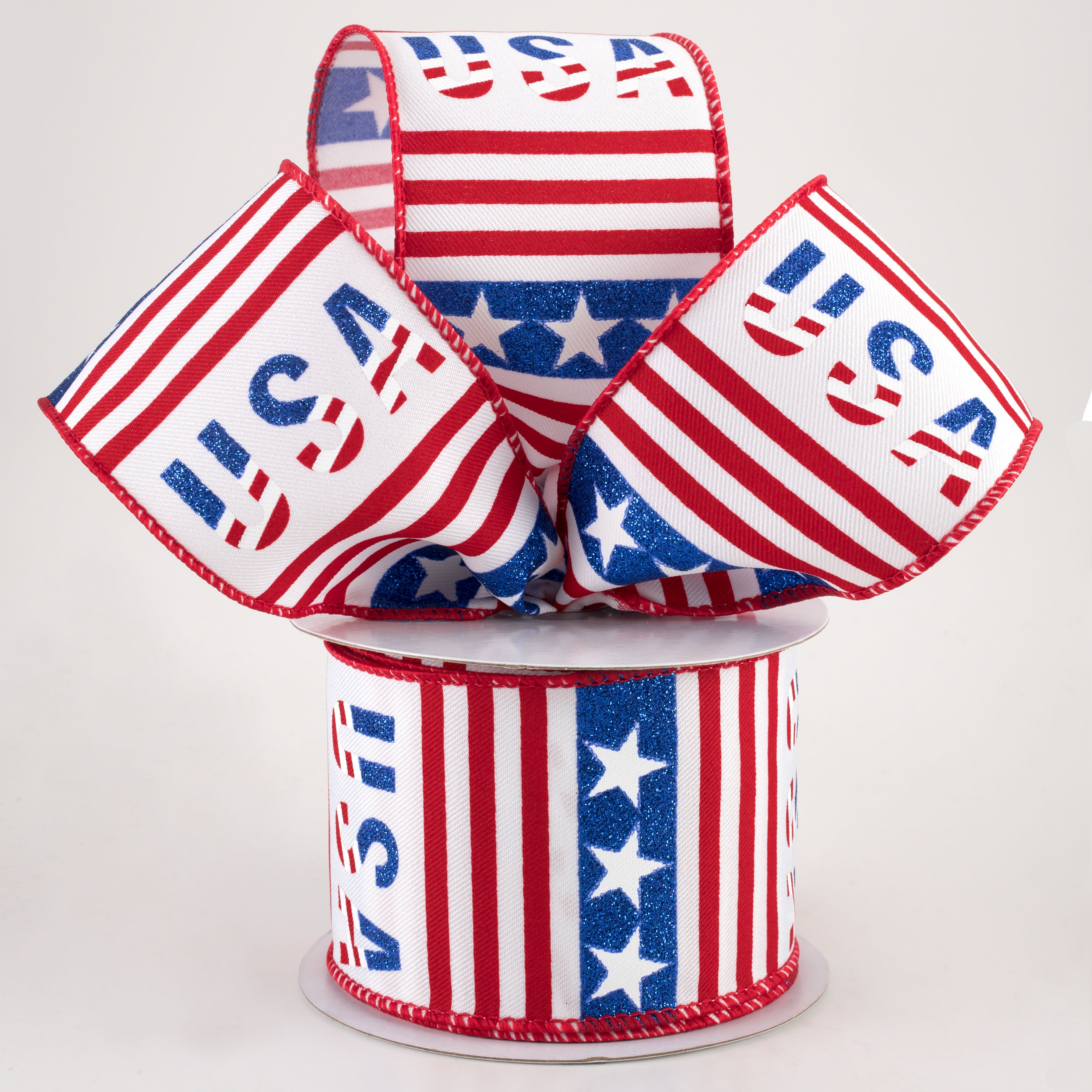 2.5" Glitter USA, Stripe, Star Ribbon: RWB (10 Yards) Lifestyle Photo