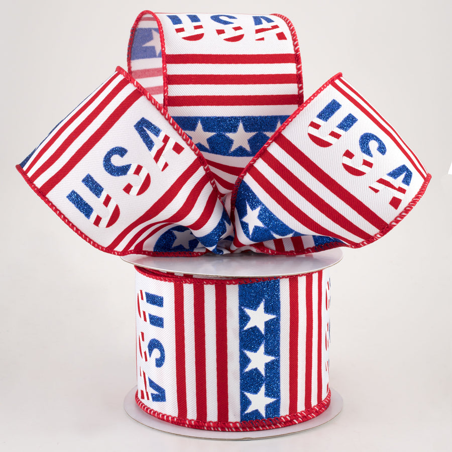 2.5" Glitter USA, Stripe, Star Ribbon: RWB (10 Yards) Lifestyle Photo