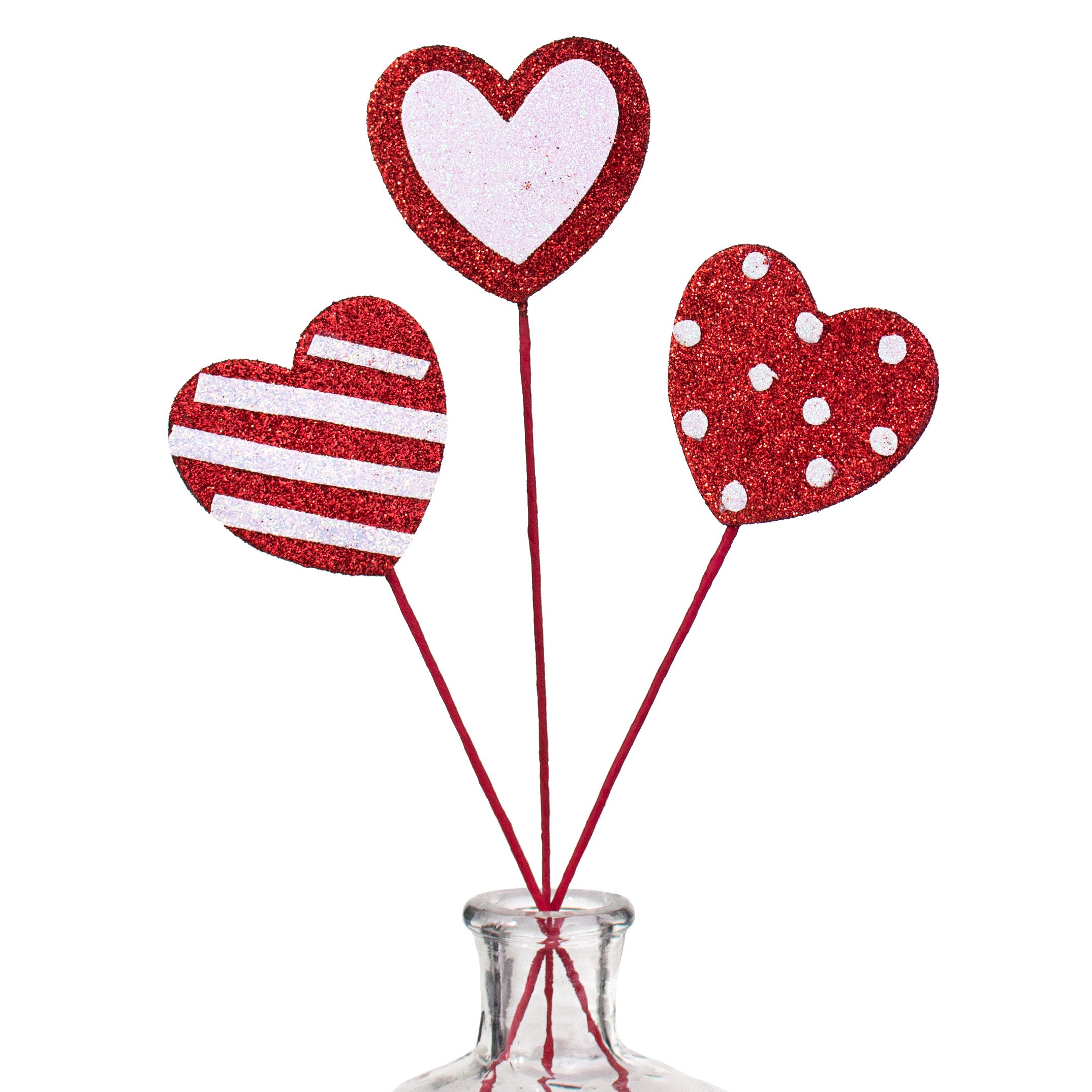 15" Glitter Valentine Heart Picks: 3 Assorted Item Number: HV0253