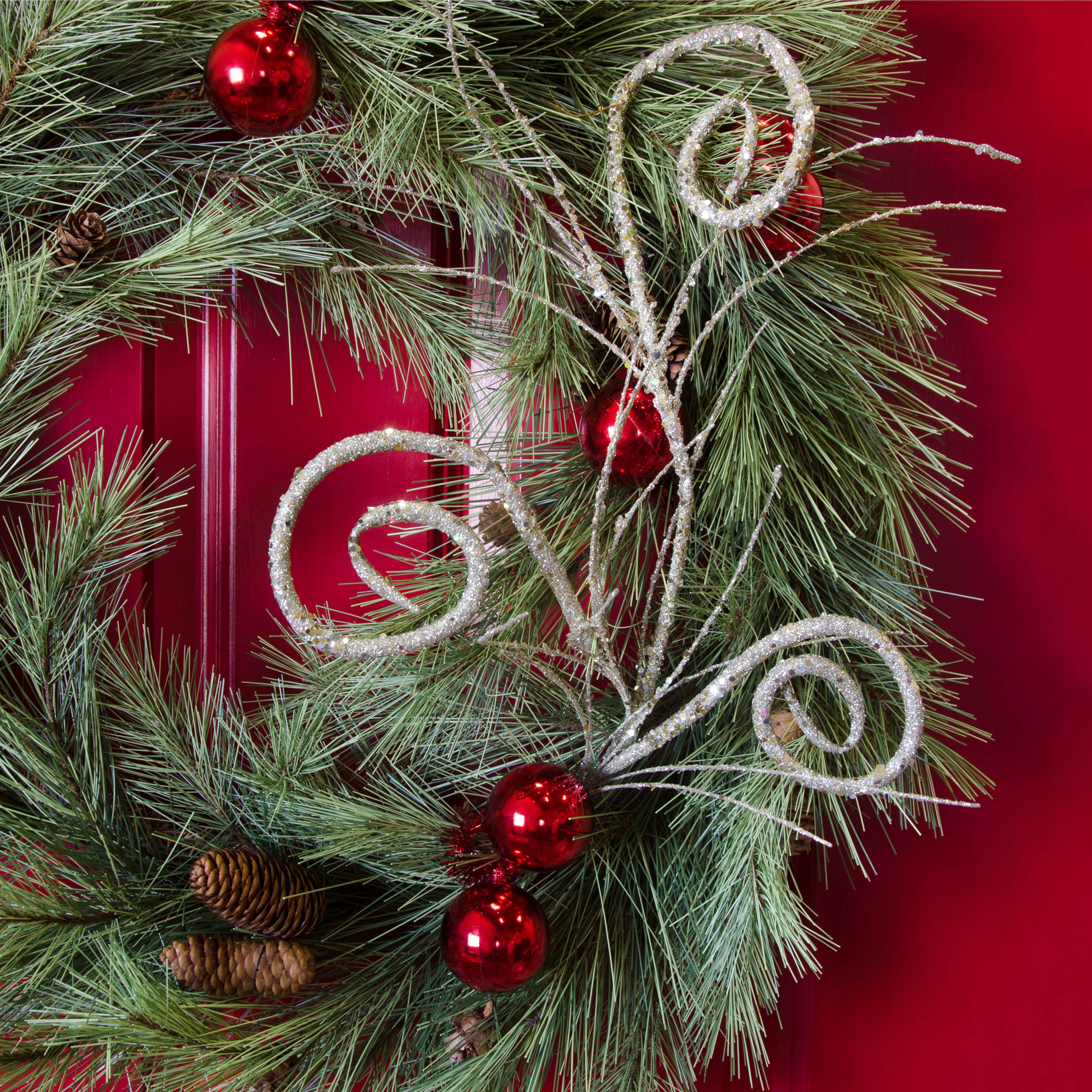 28" Glitter Whirly Spiral Spray: Metallic Platinum Silver detail photo 3