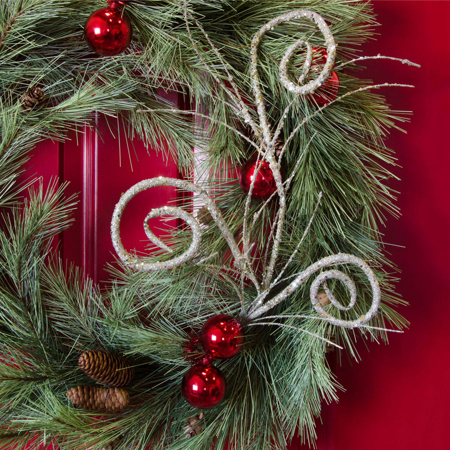 28" Glitter Whirly Spiral Spray: Metallic Platinum Silver detail photo 3