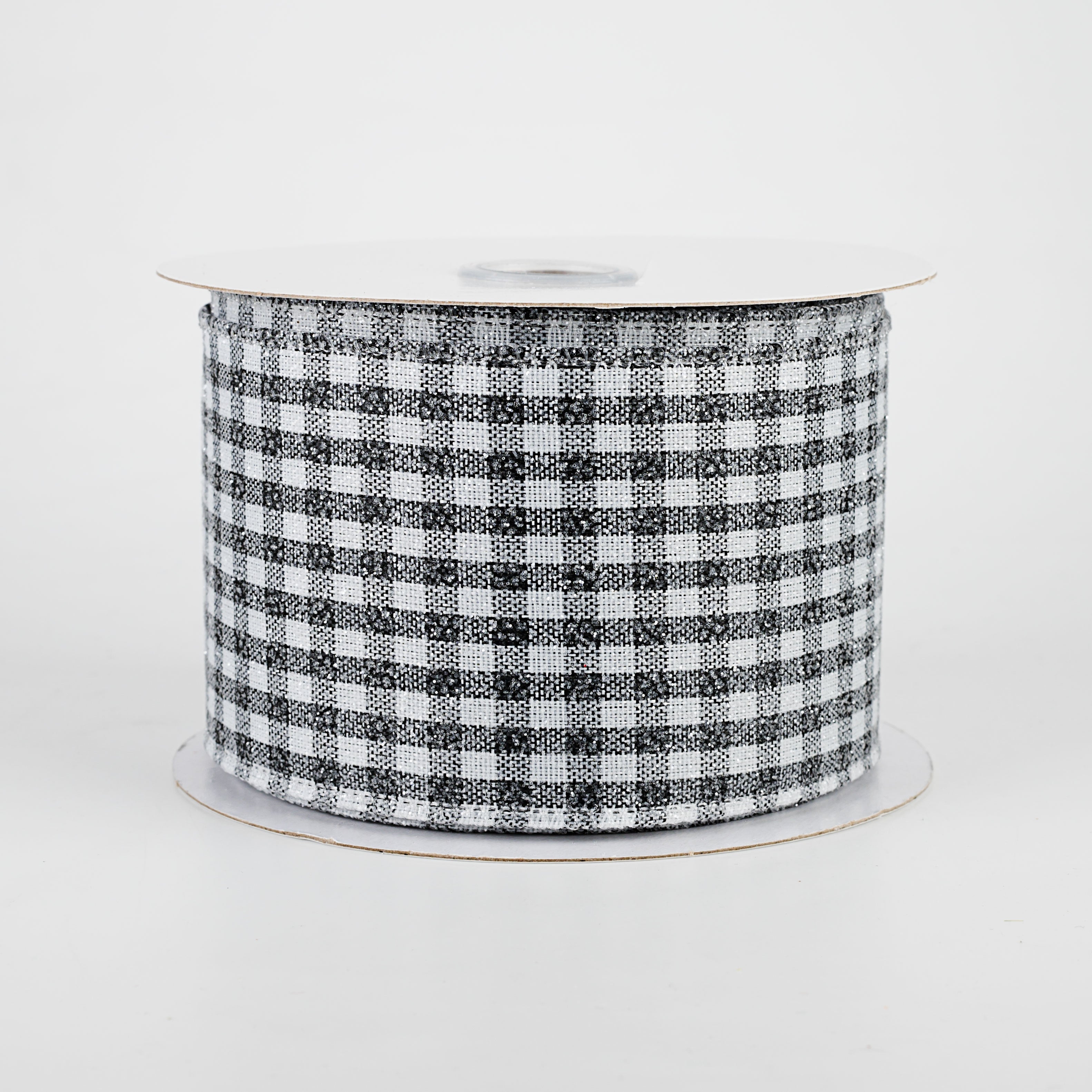 2.5" Glitter Woven Gingham Check Ribbon: Black (10 Yards)