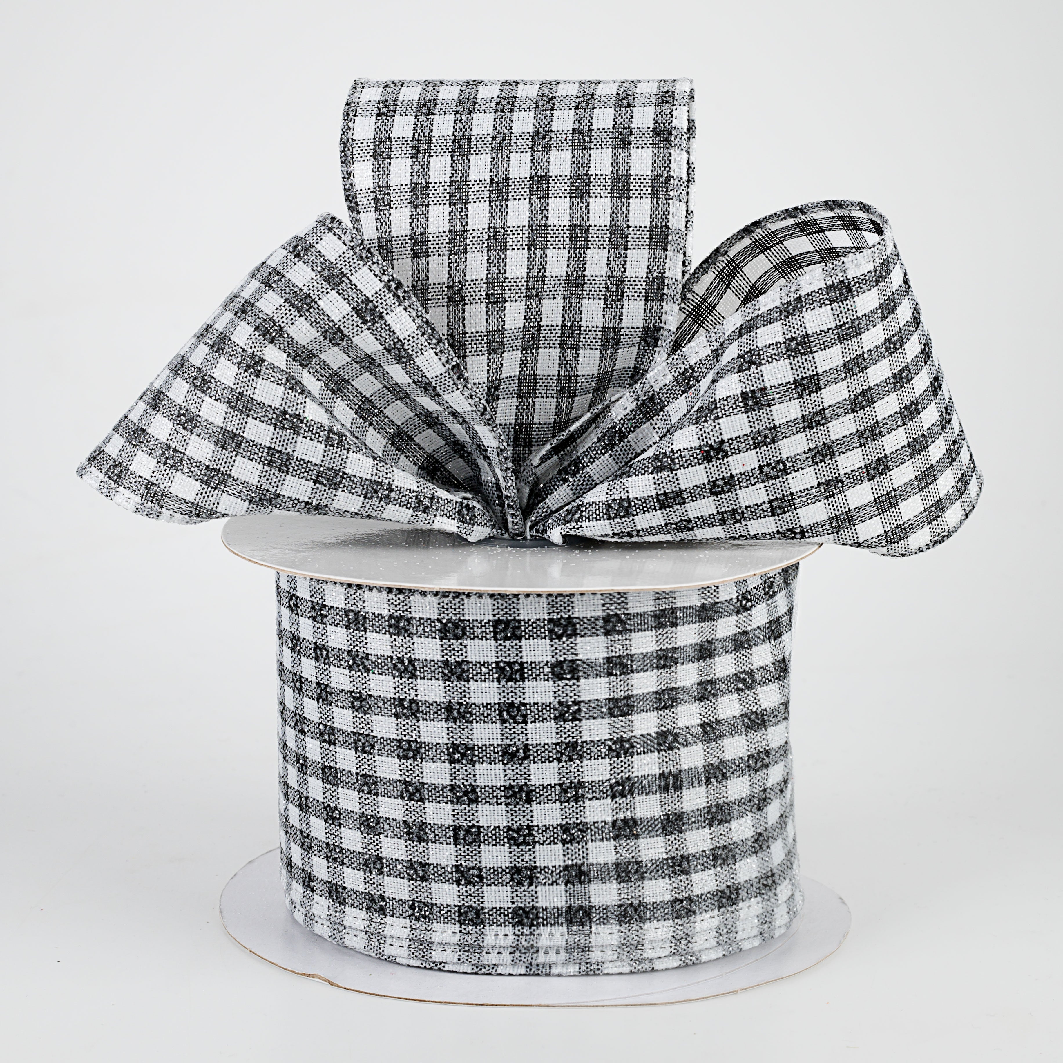 2.5" Glitter Woven Gingham Check Ribbon: Black (10 Yards) Lifestyle Photo