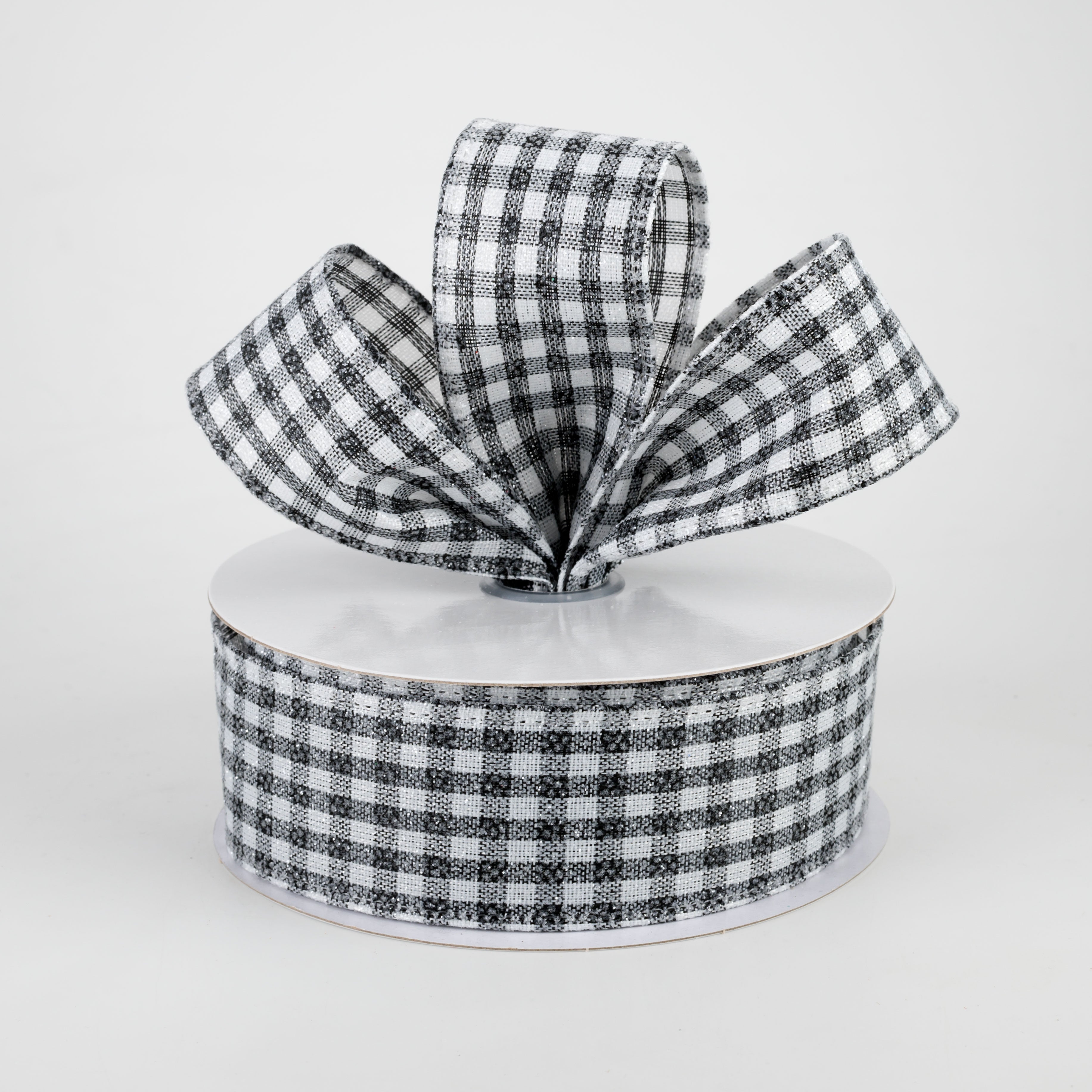 1.5" Glitter Woven Gingham Check Ribbon: Black (10 Yards) Lifestyle Photo