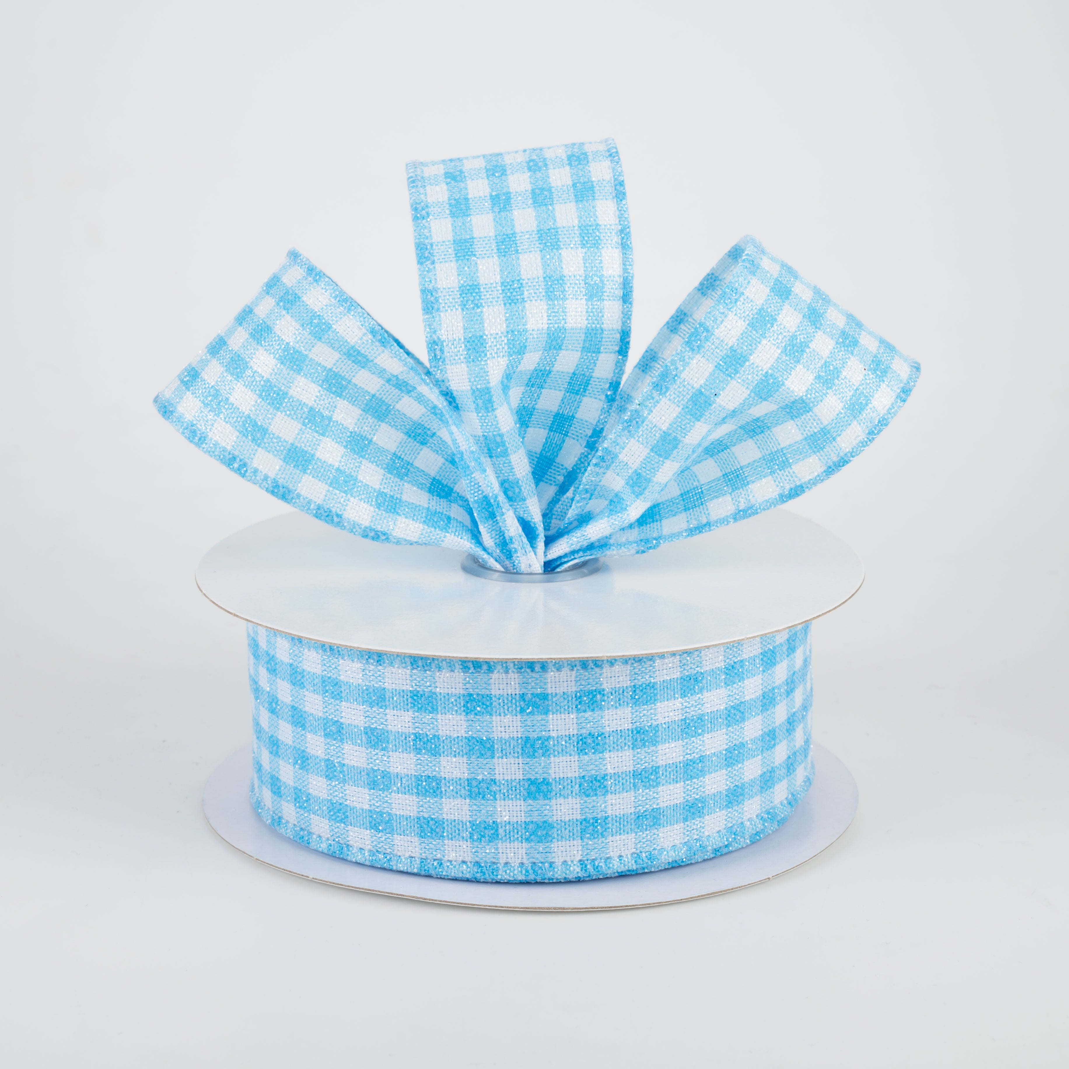 1.5" Glitter Woven Gingham Check Ribbon: Blue (10 Yards) Lifestyle Photo