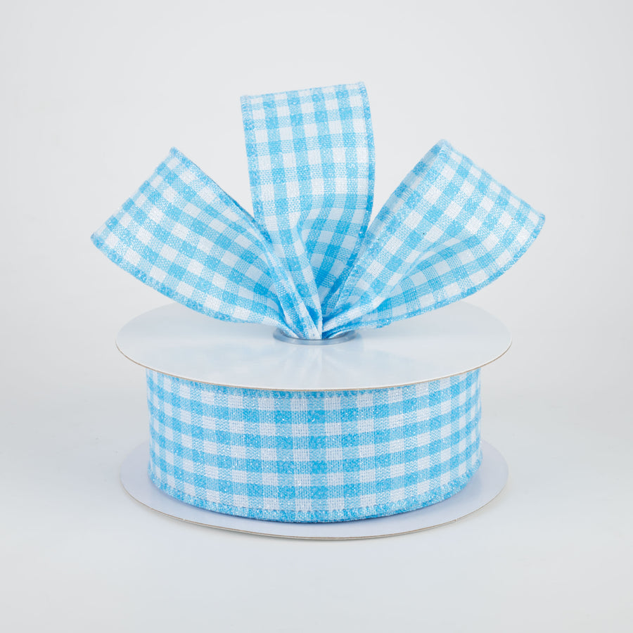 1.5" Glitter Woven Gingham Check Ribbon: Blue (10 Yards) Lifestyle Photo