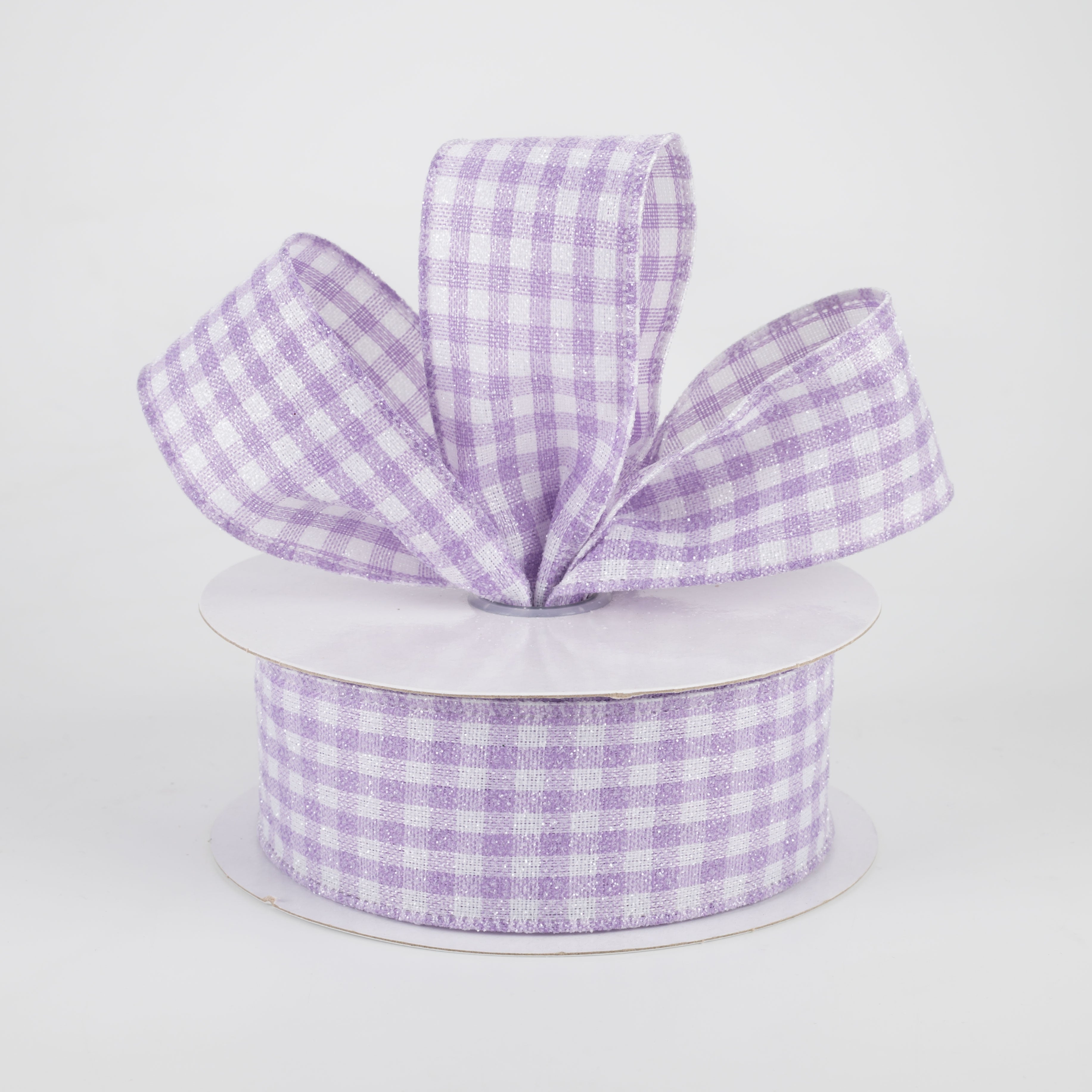 1.5" Glitter Woven Gingham Check Ribbon: Lavender (10 Yards) Lifestyle Photo