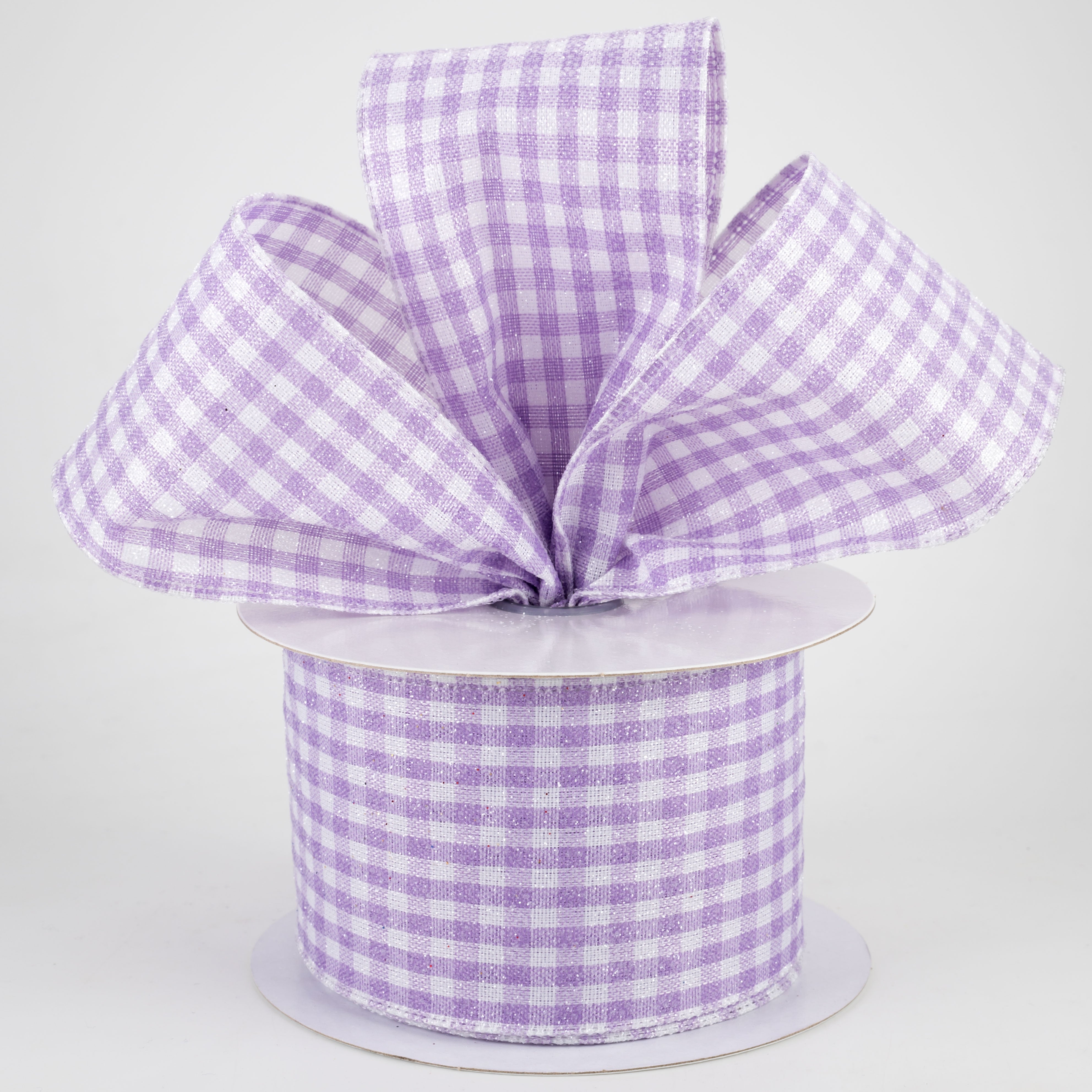 2.5" Glitter Woven Gingham Check Ribbon: Lavender (10 Yards) Lifestyle Photo