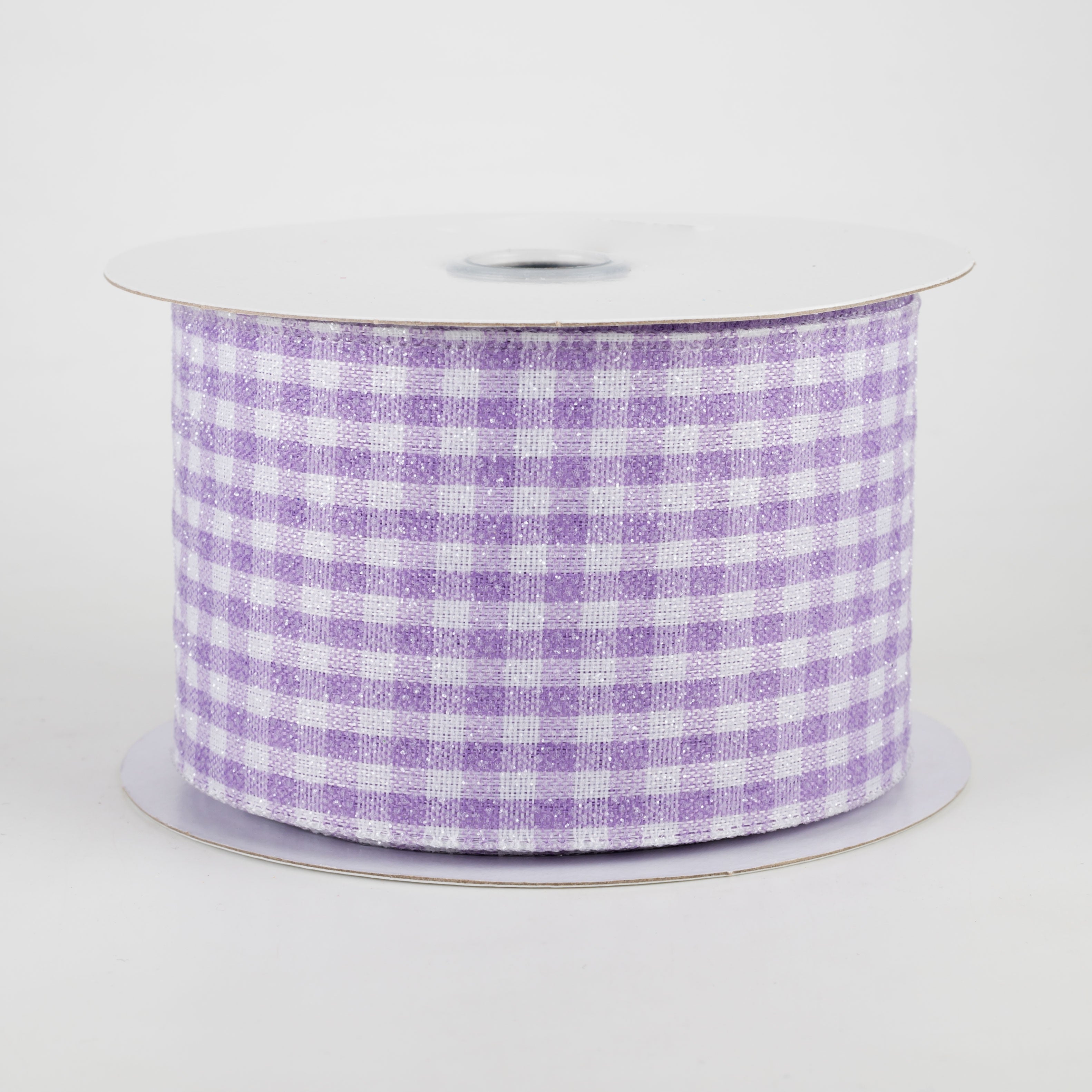 2.5" Glitter Woven Gingham Check Ribbon: Lavender (10 Yards)