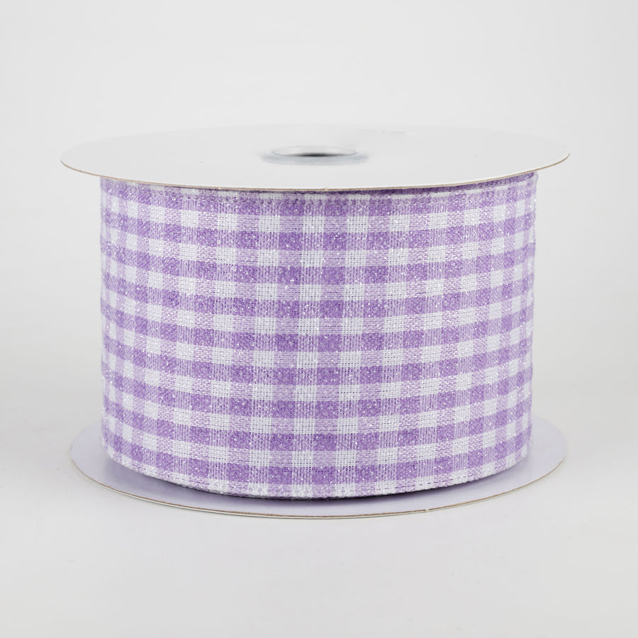 2.5" Glitter Woven Gingham Check Ribbon: Lavender (10 Yards)