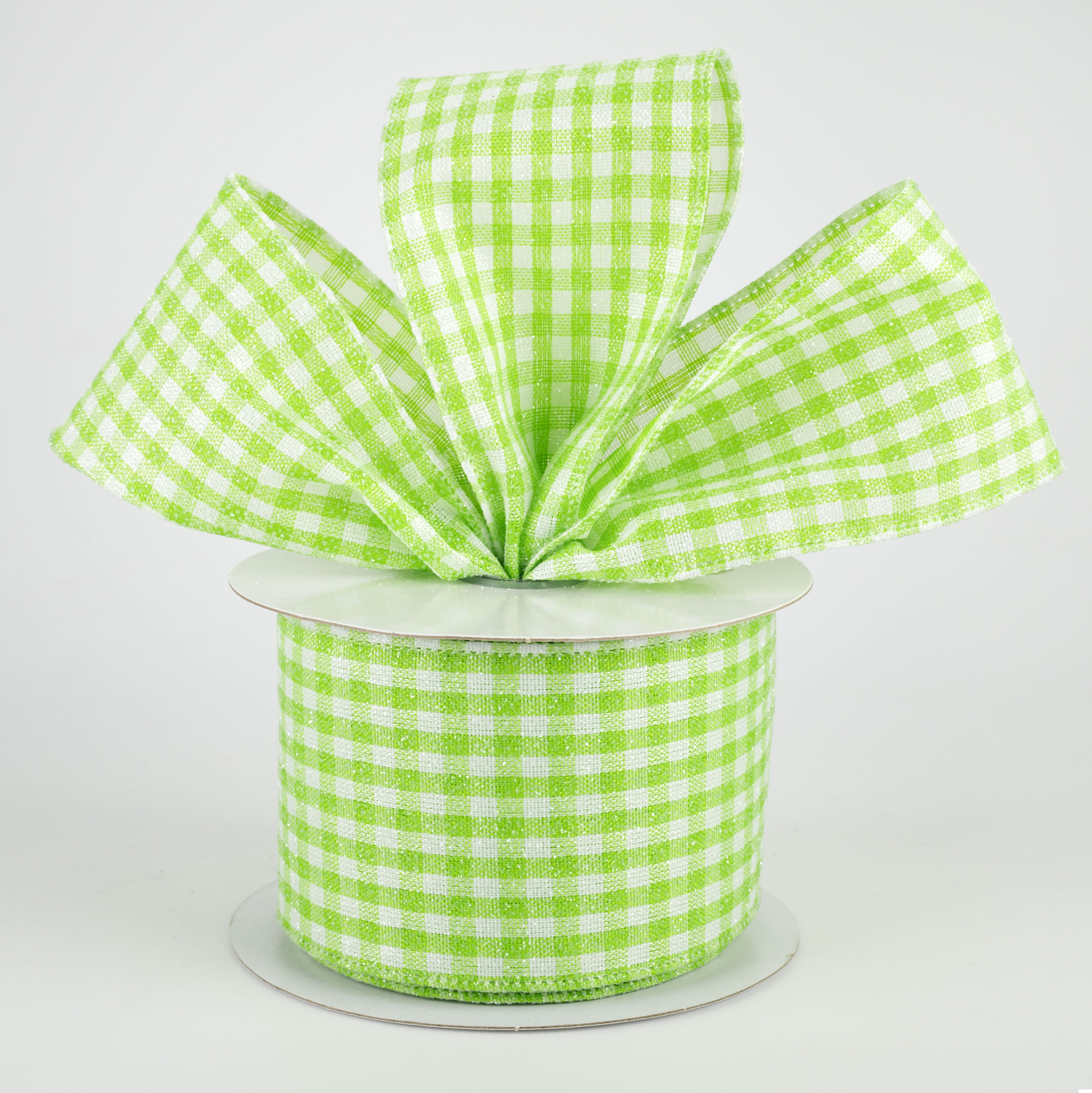 2.5" Glitter Woven Gingham Check Ribbon: Lime Green (10 Yards) Lifestyle Photo