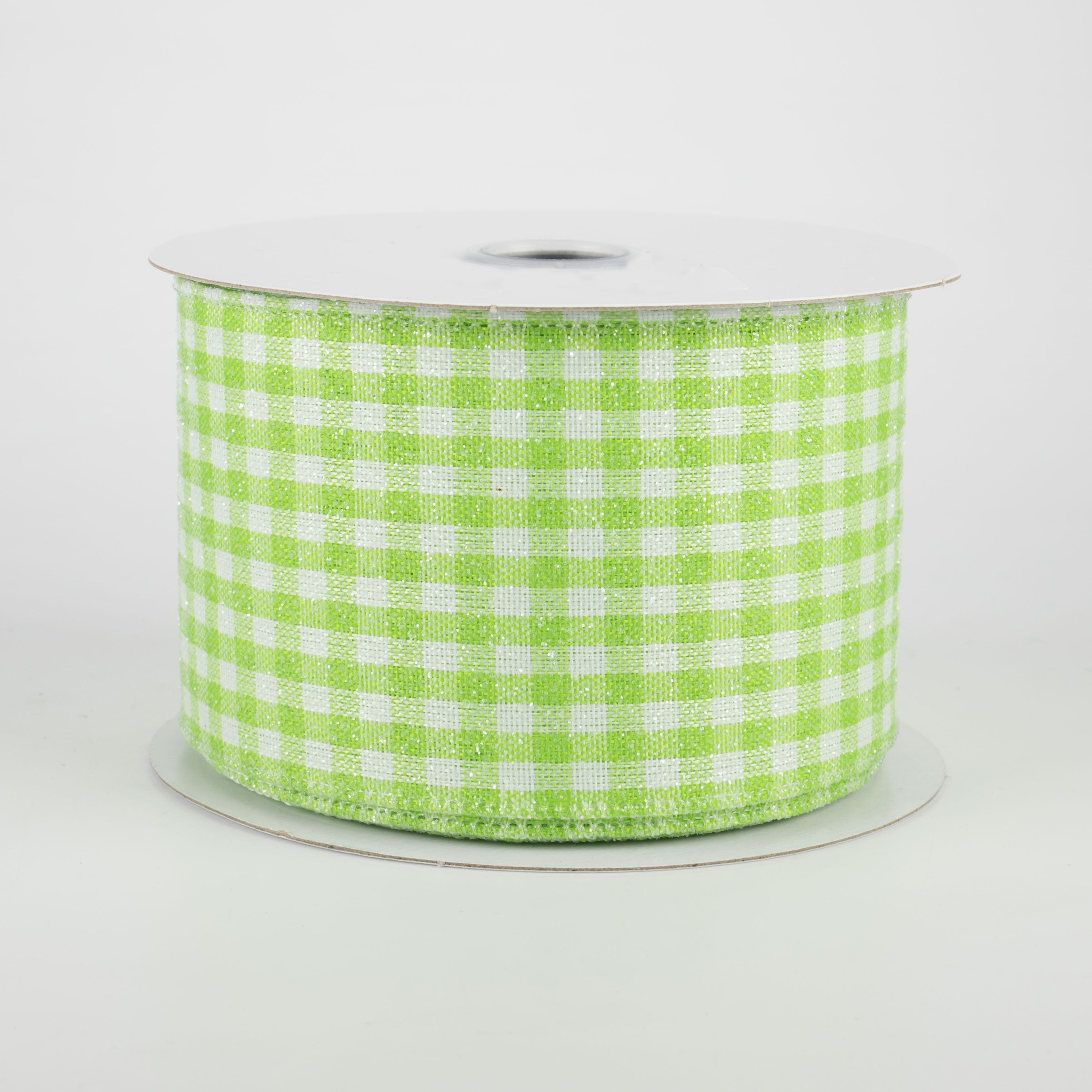 2.5" Glitter Woven Gingham Check Ribbon: Lime Green (10 Yards)